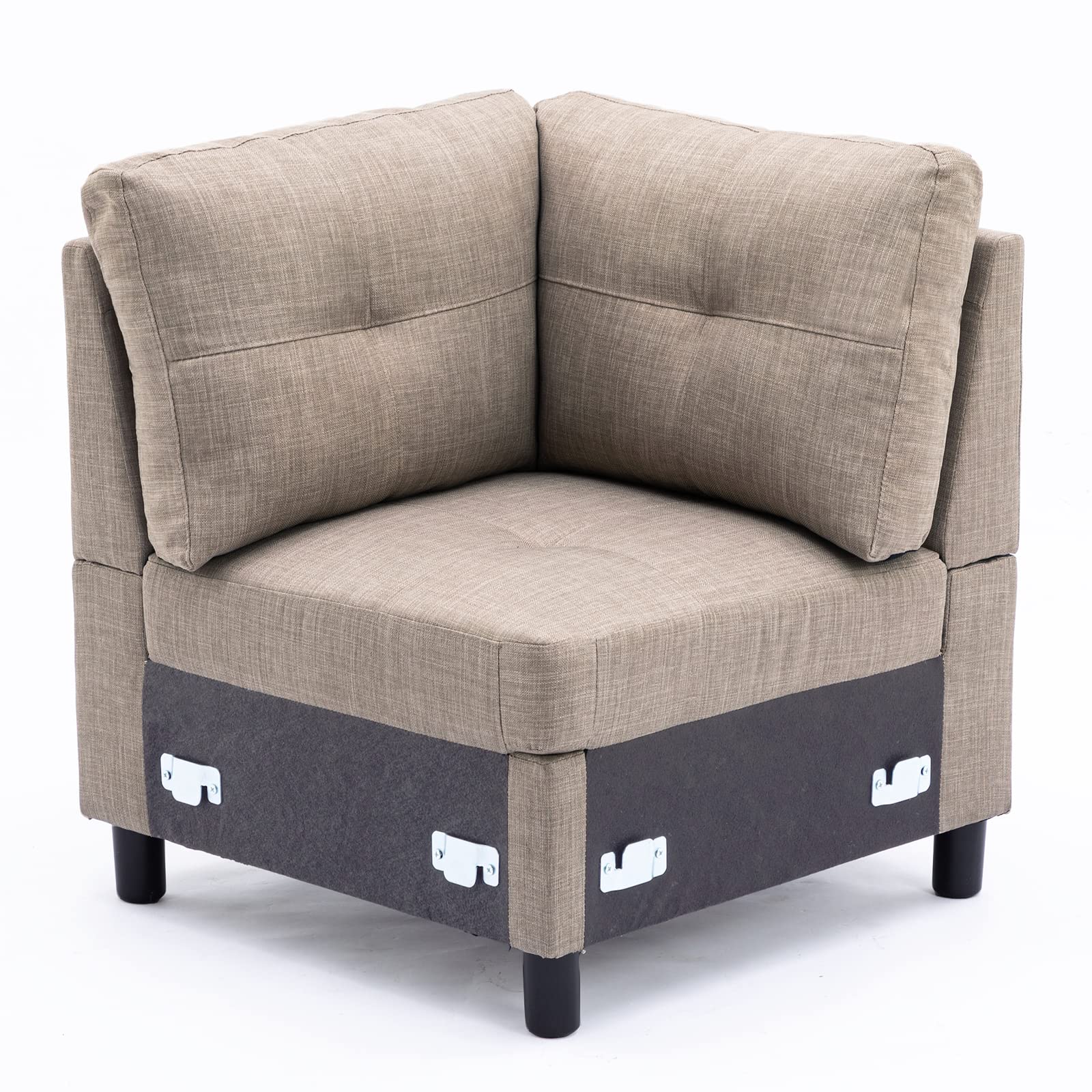 Modular Sectional Sofa Set with Linen Fabric - Khalei Grey Corner Couch Chair for Living Room, Lounge & Home Theater Comfortable Seating