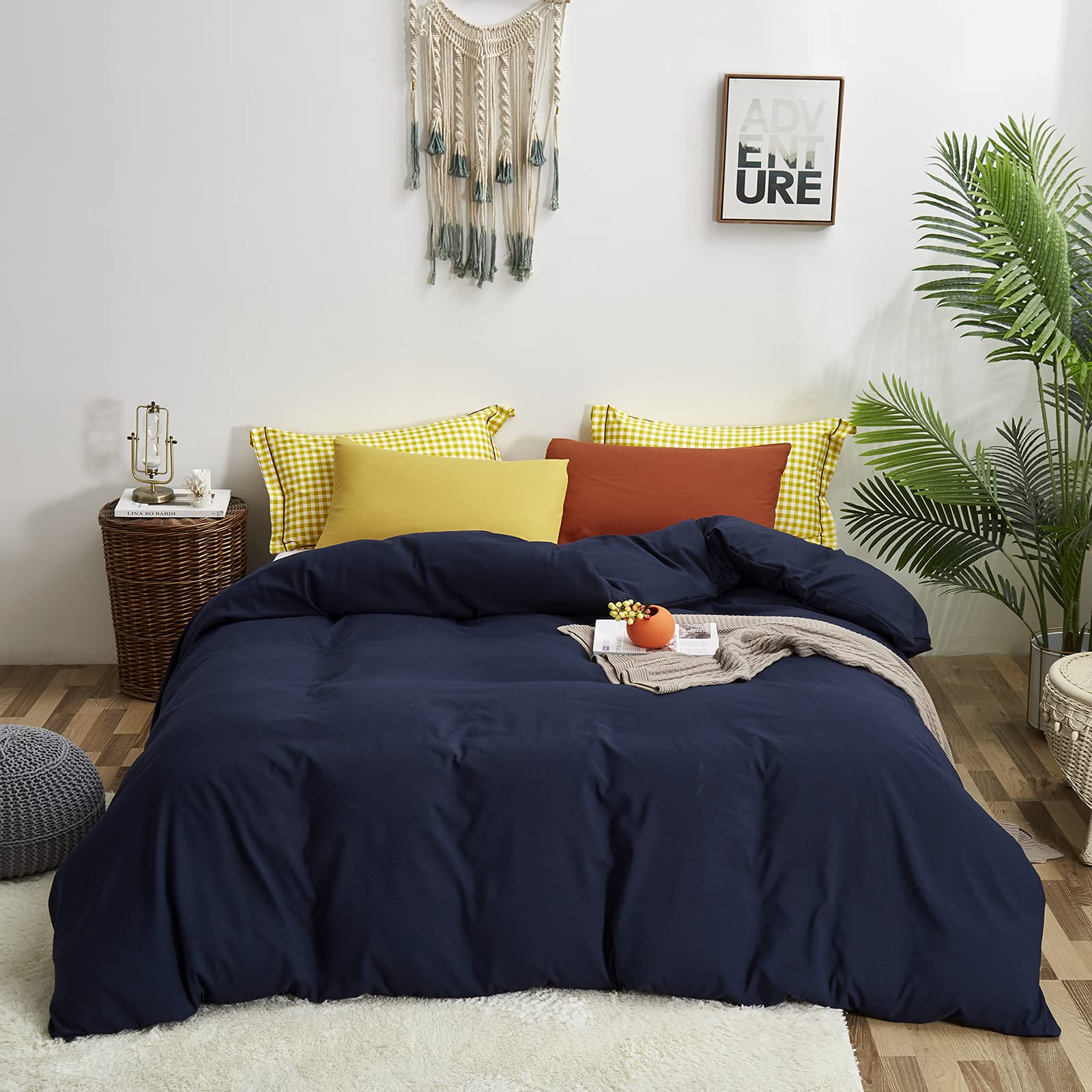 Karever Solid Dark Navy Blue Duvet Cover Set - Twin Size 3-Piece Bedding Set for Women & Men - Lightweight Comforter Cover - Perfect for Bedrooms, Guest Rooms & Dorm Rooms