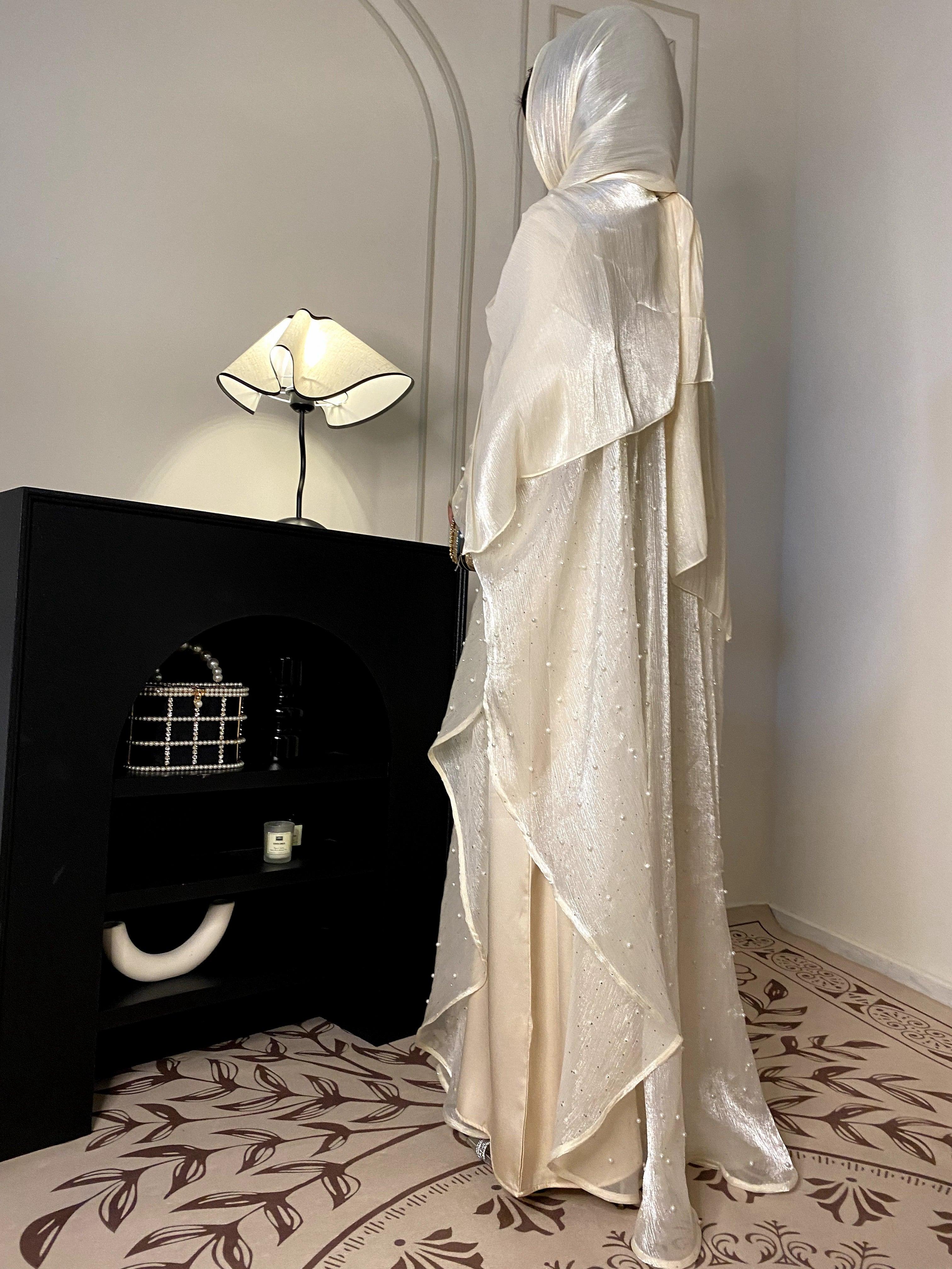 Shiny Star Light Abaya Set - Elegant Two Piece Robe with Cardigan & Base Layer Dress for Women | Perfect for Prayer, Eid, Wedding & Special Occasions