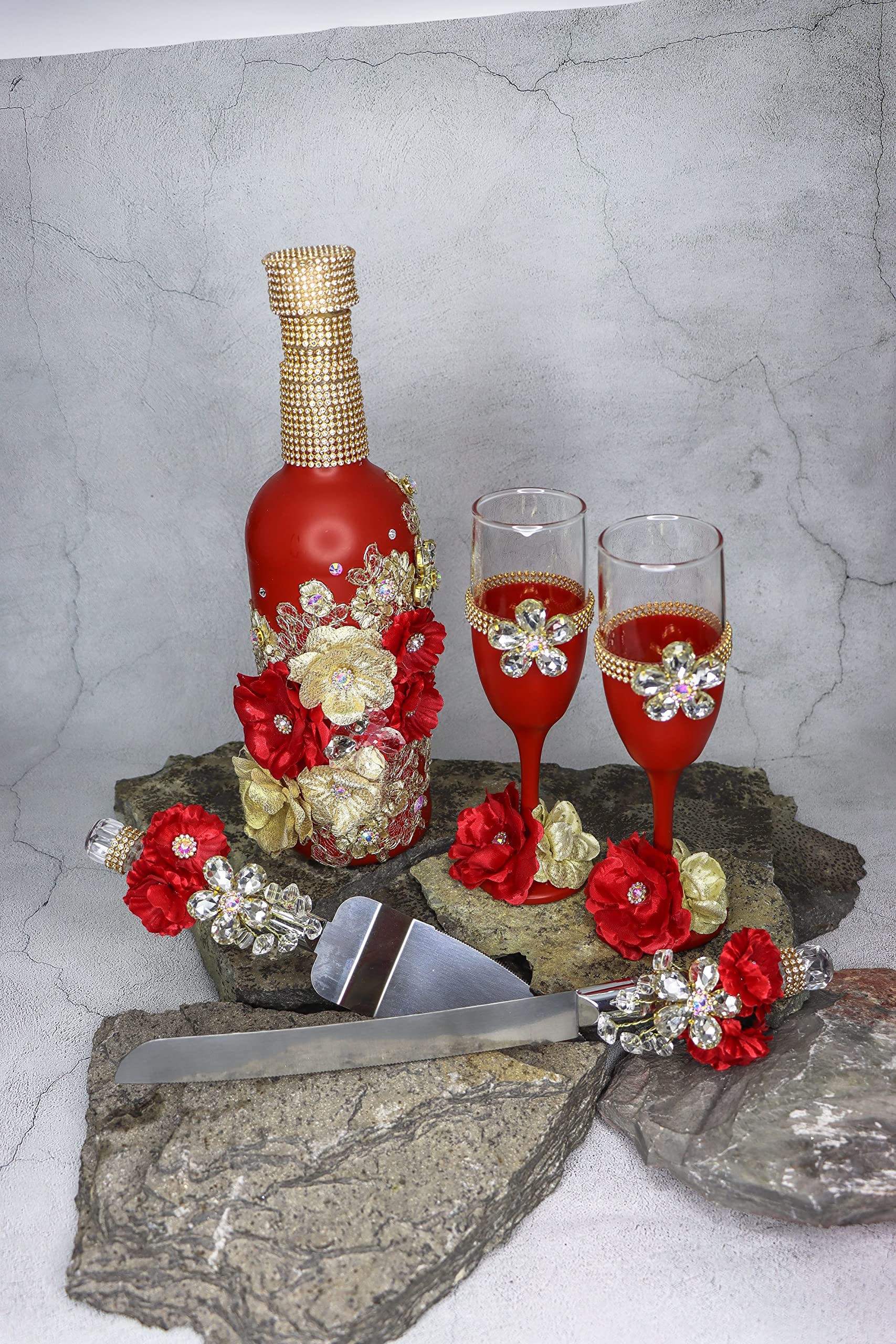Elegant A&C Quinceañeras & More Champagne Glasses Set - Burgundy Gold Toasting Set for Quinceañera, Sweet 16, Weddings & Special Celebrations - Perfect for Anniversaries, Bridal Showers & Birthday Parties