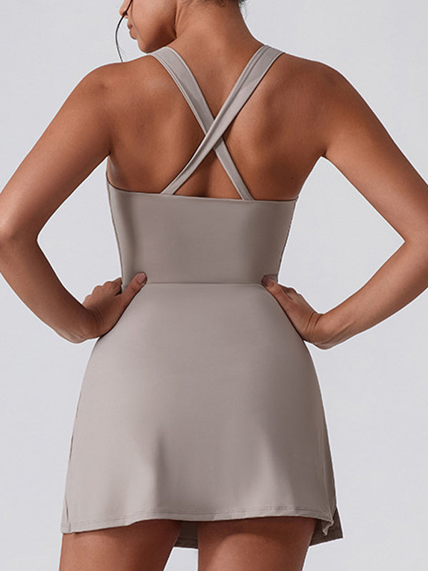 ZASUWA Women's U Neck Cross Back Zipper Quick Dry Dress - Perfect for Workout, Yoga, and Summer Outdoor Activities