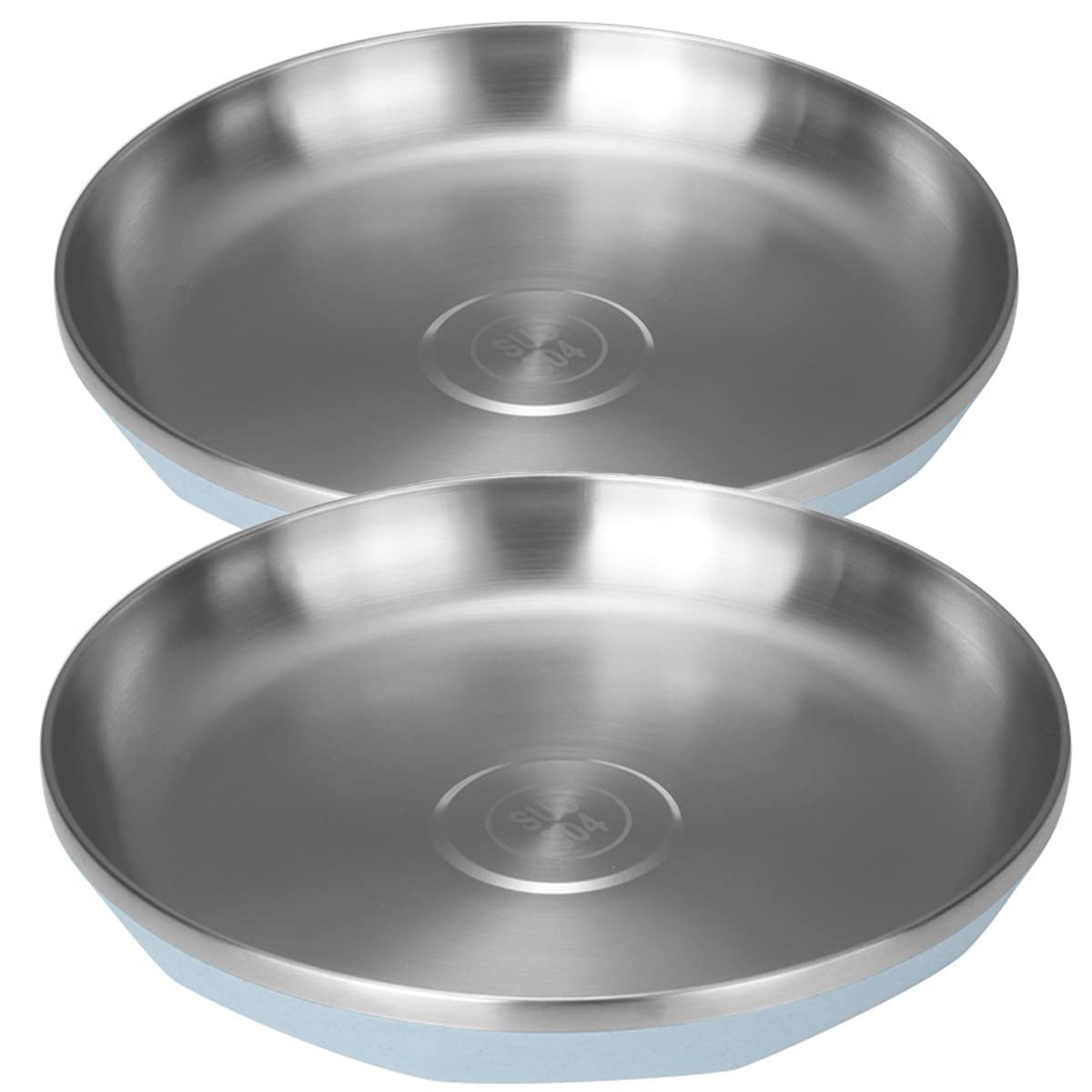 2-Piece 18/8 Stainless Steel Dinner Plates - 8.5 Inch Deep Metal Plates for Adults, Reusable & Dishwasher Safe (Blue) - Perfect for Camping, Picnics, Outdoor Dining & Everyday Use