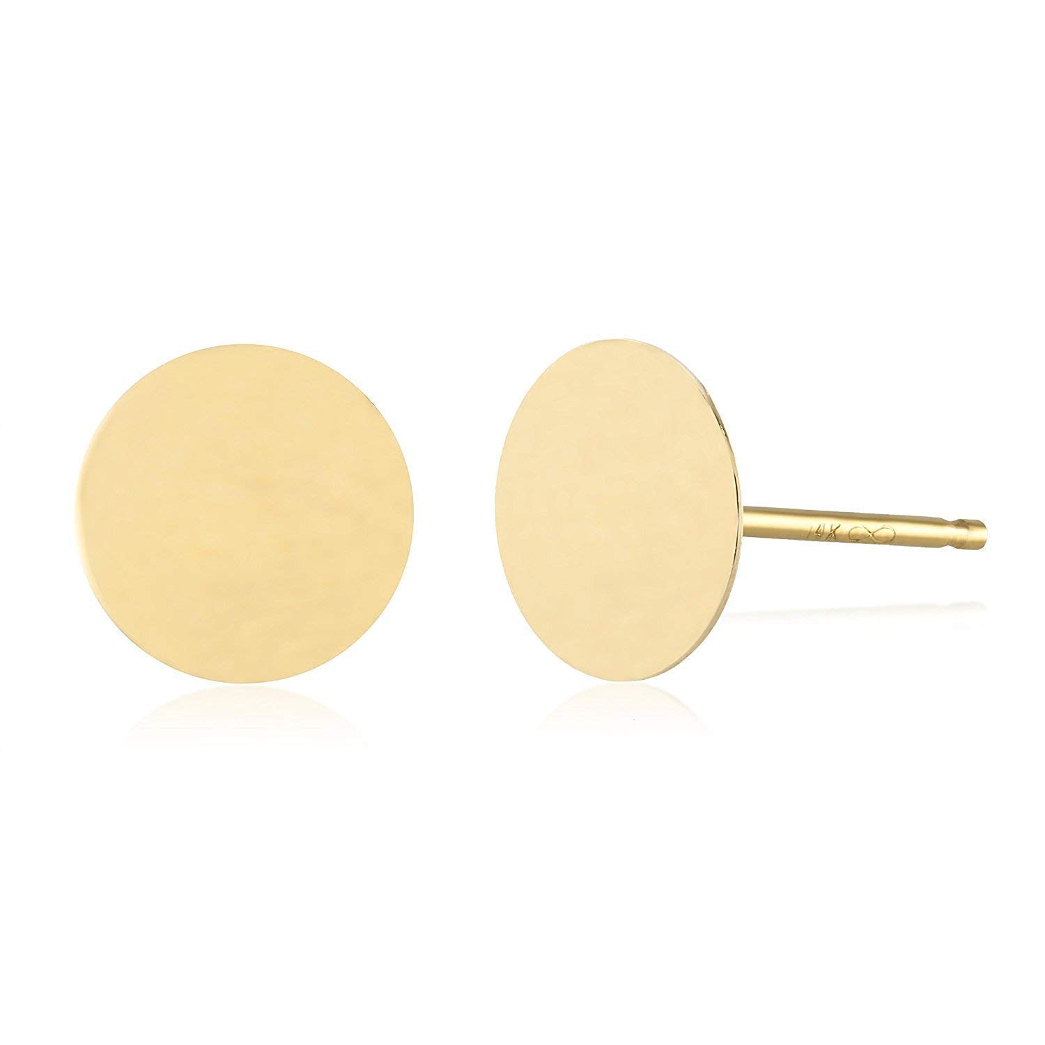14K Yellow Gold Circle Disk Stud Earrings for Women - Minimalist Dot Push Back Earrings - Perfect for Everyday Wear, Gifts & Special Occasions