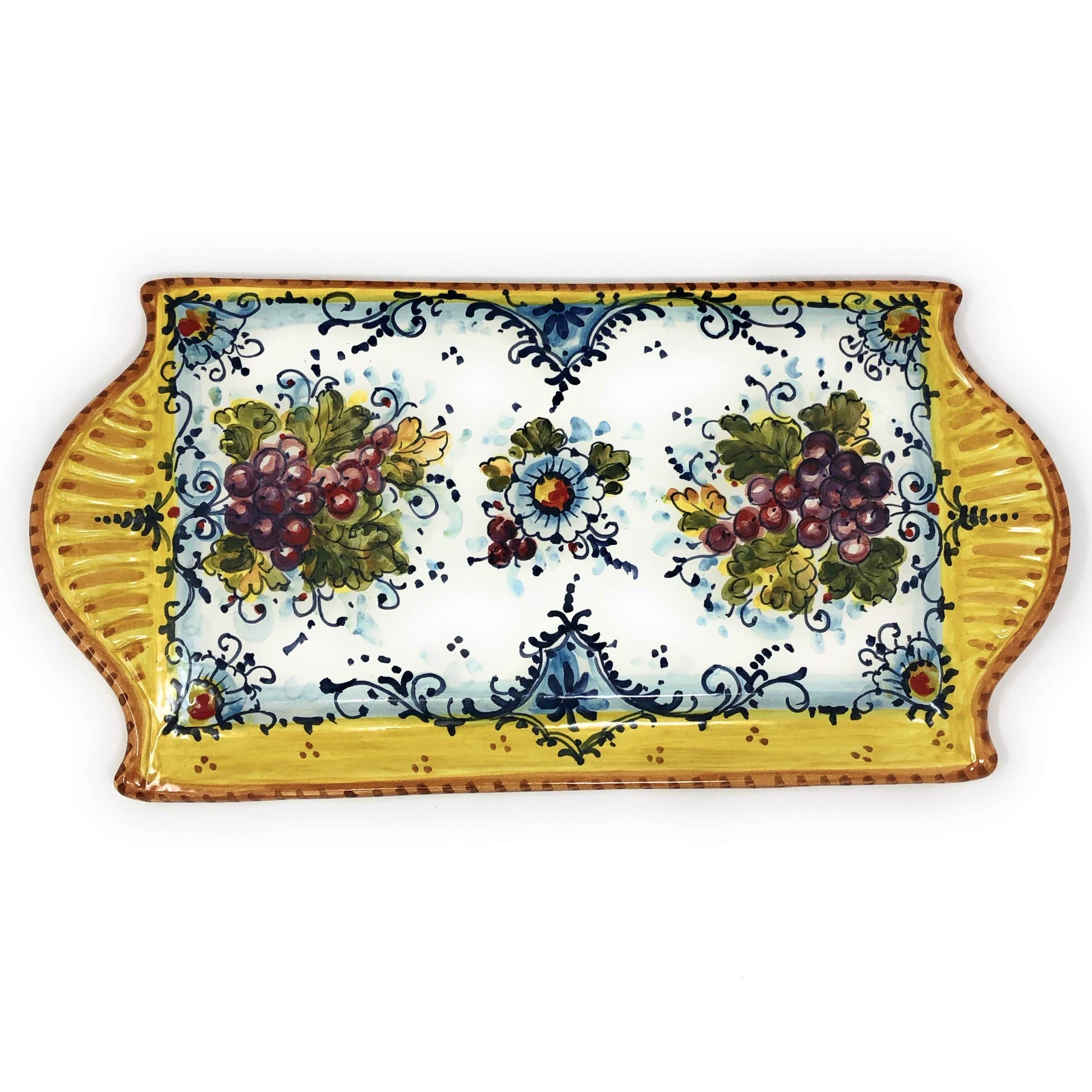Hand Painted Italian Ceramic Cheese Tray - Tuscan Florence Art Plate for Appetizers & Centerpieces | Montalcino Pottery Decor with Grape Design | Made in Italy | Perfect for Wine Parties & Home Decor