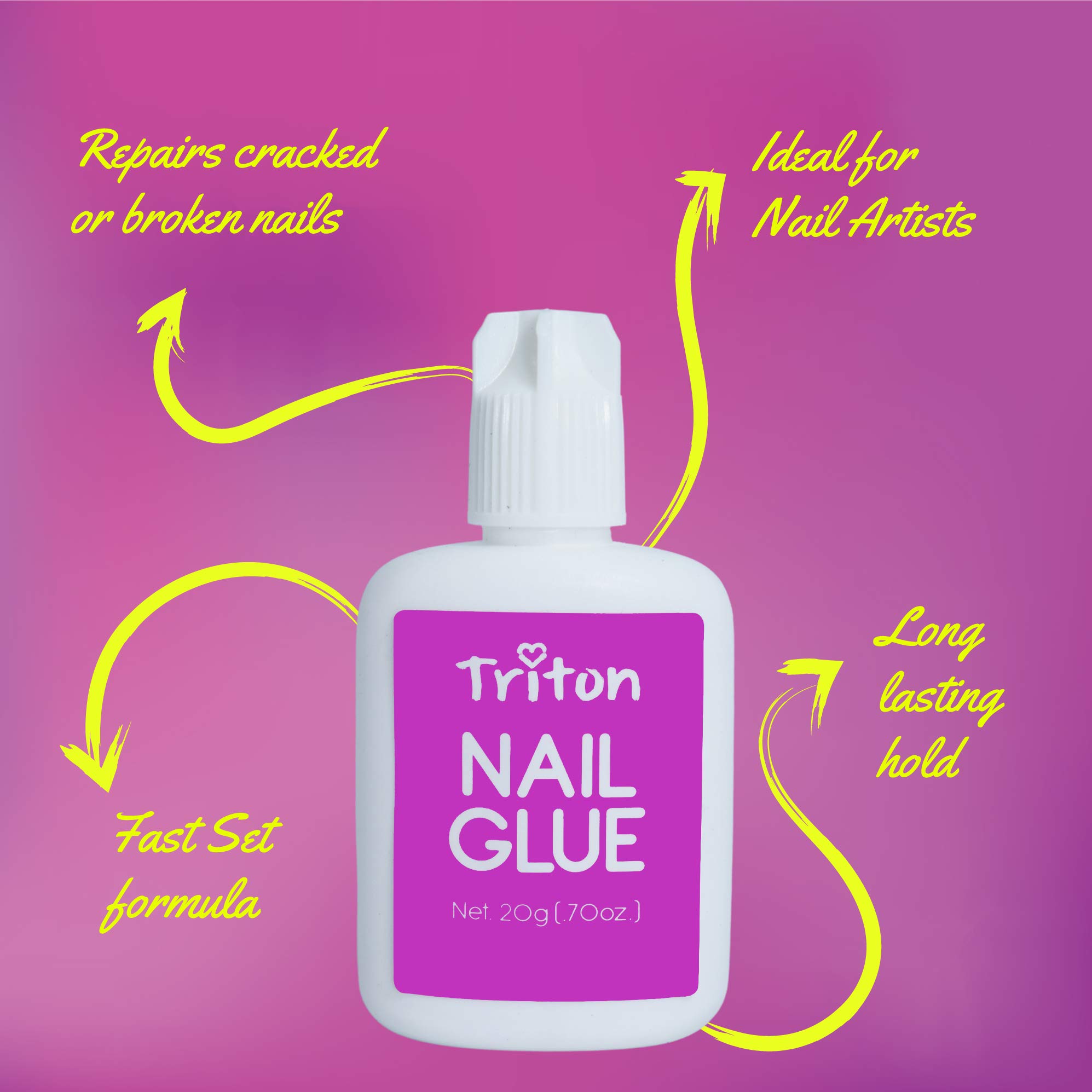 TRITON Professional Ultra Quick Nail Glue - Strong Adhesive for Acrylic & Press On Nails - 20g Nail Art Accessories for Salon, Home & Travel Beauty - Perfect for Manicures, Nail Extensions & DIY Nail Designs