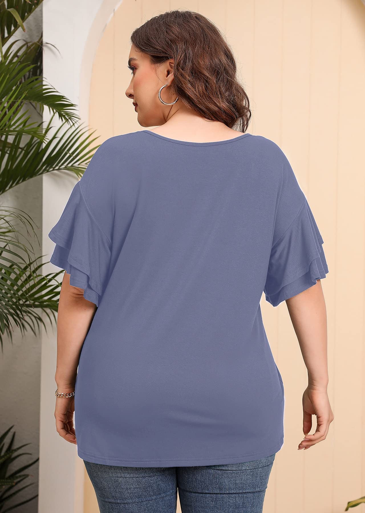 Plus Size Tunic for Women - Double Ruffle Short Sleeve Loose Fit Flowy Shirt | Summer Casual Top for Work, Vacation & Everyday Wear | AusLook Women's Fashion