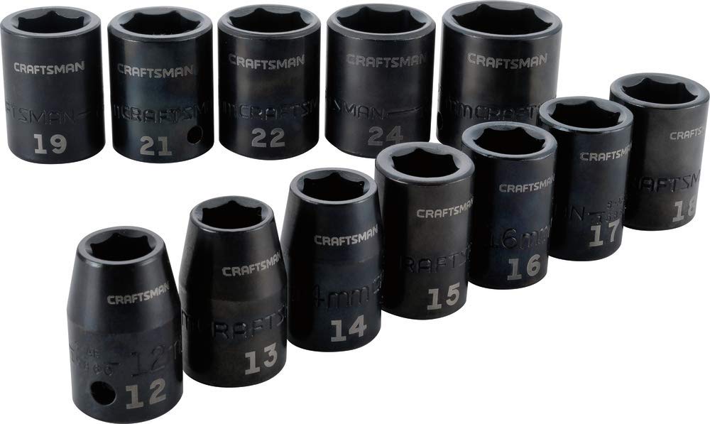 CRAFTSMAN 12-Piece 1/2-Inch Drive Metric Impact Socket Set (CMMT15885) - Perfect for Automotive Repairs, DIY Projects & Heavy-Duty Mechanical Work