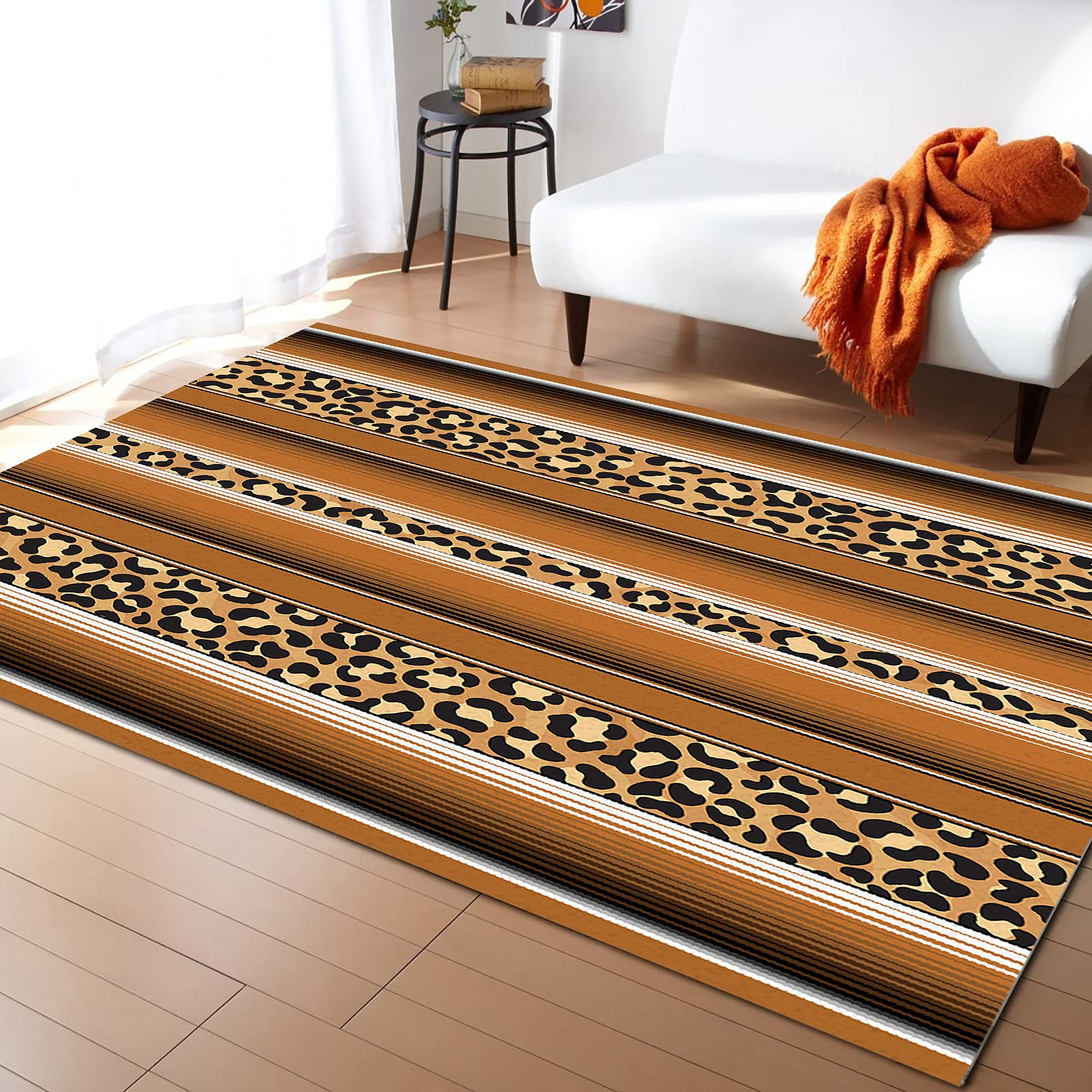3'x5' Leopard Print Area Runner Rug - Washable Indoor/Outdoor Carpet for Kitchen, Living Room, Bathroom, Bedroom & Laundry | Abstract Geometric Animal Skin Design for Home Decor, Office & Classroom Use