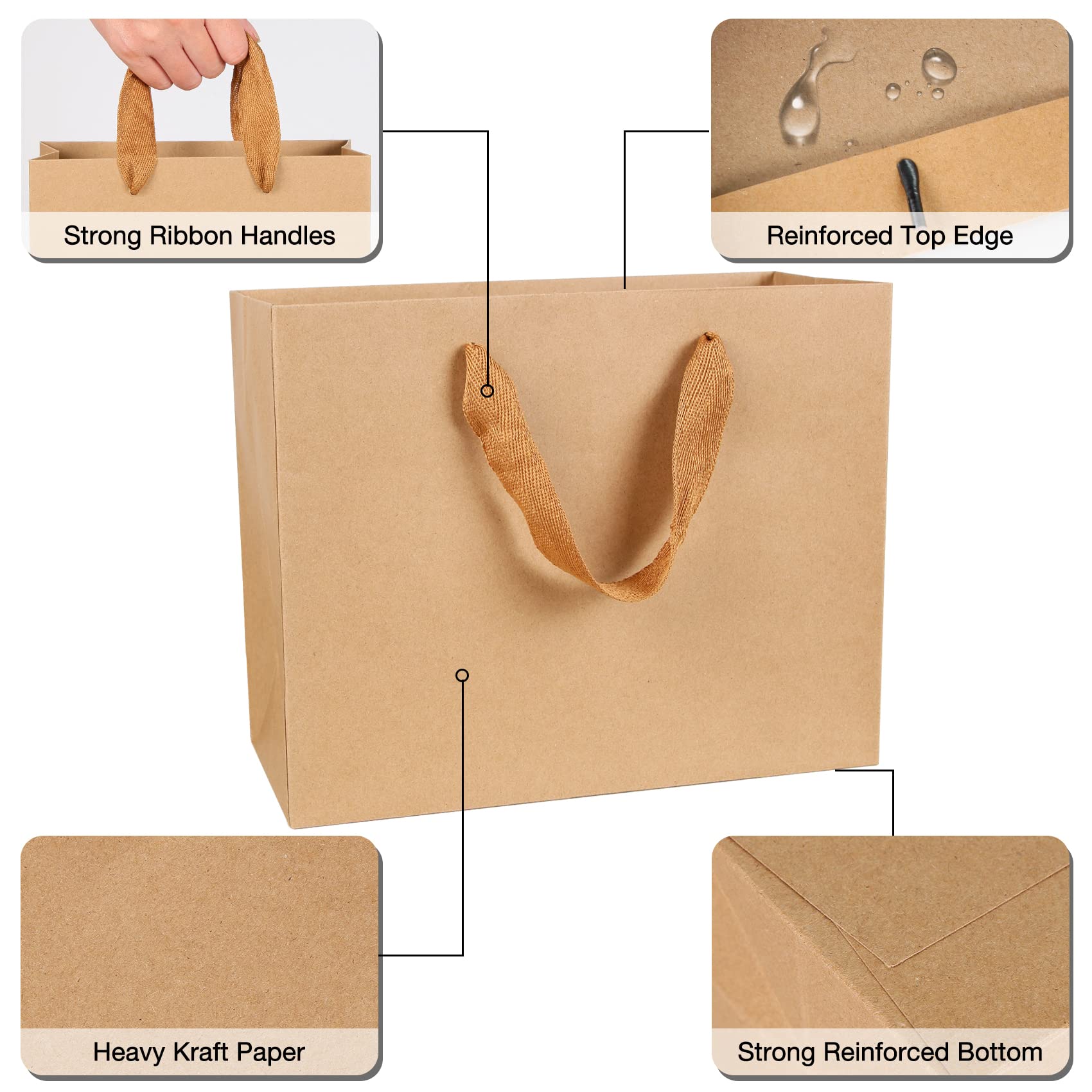 Aimyoo 20 Pack Medium Brown Kraft Paper Gift Bags with Handles - 10x8x4.25 Inch Eco-Friendly Retail Shopping Bags for Small Business, Party Favors & Merchandise - Perfect for Birthday Gifts, Wedding Favors, and Retail Packaging