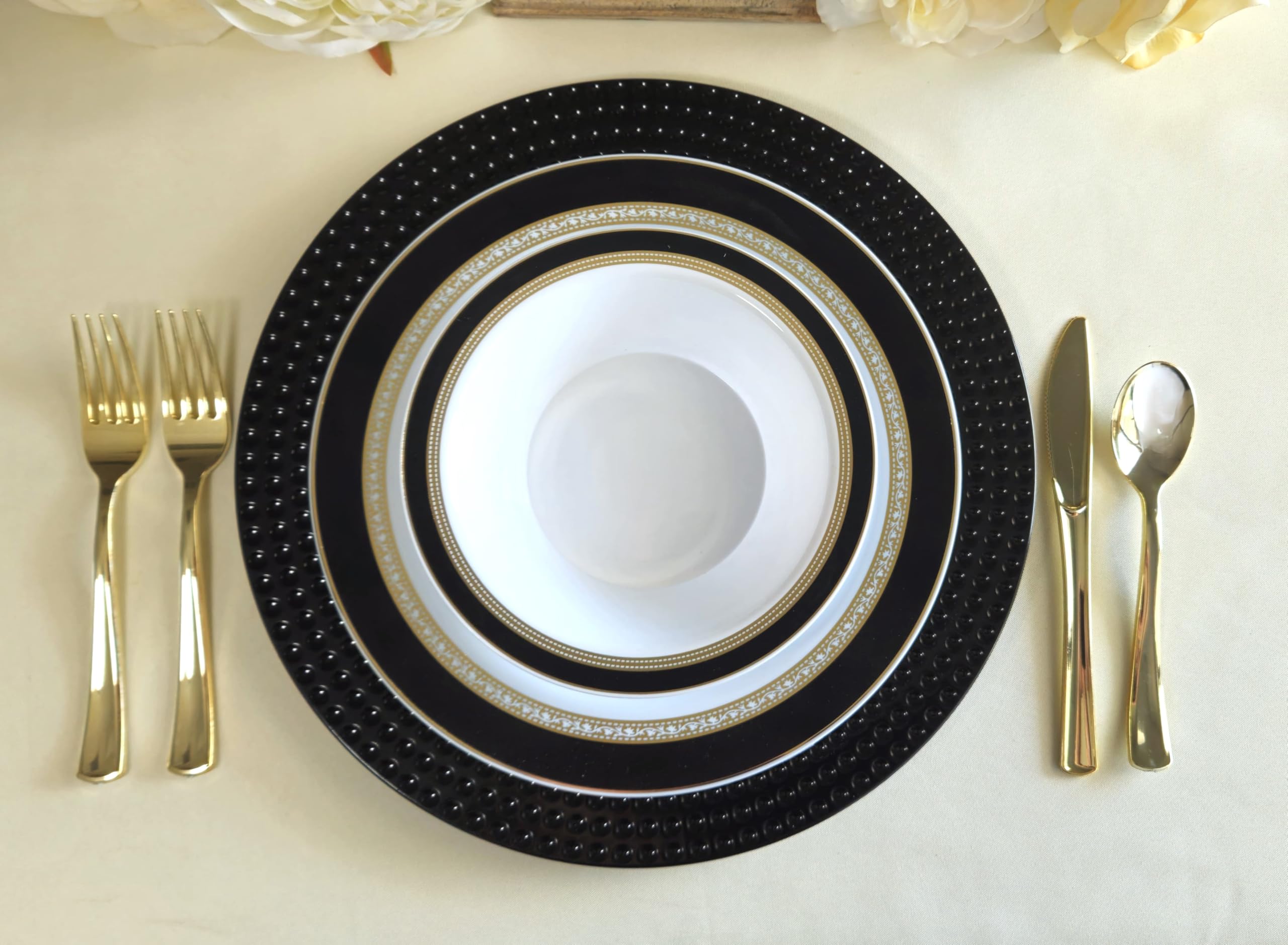 40-Piece 13-Inch Round Acrylic Charger Plates for Weddings & Dinner Parties - Hammered Black Finish - Elegant Table Decor for Formal Events, Banquets, and Holiday Gatherings