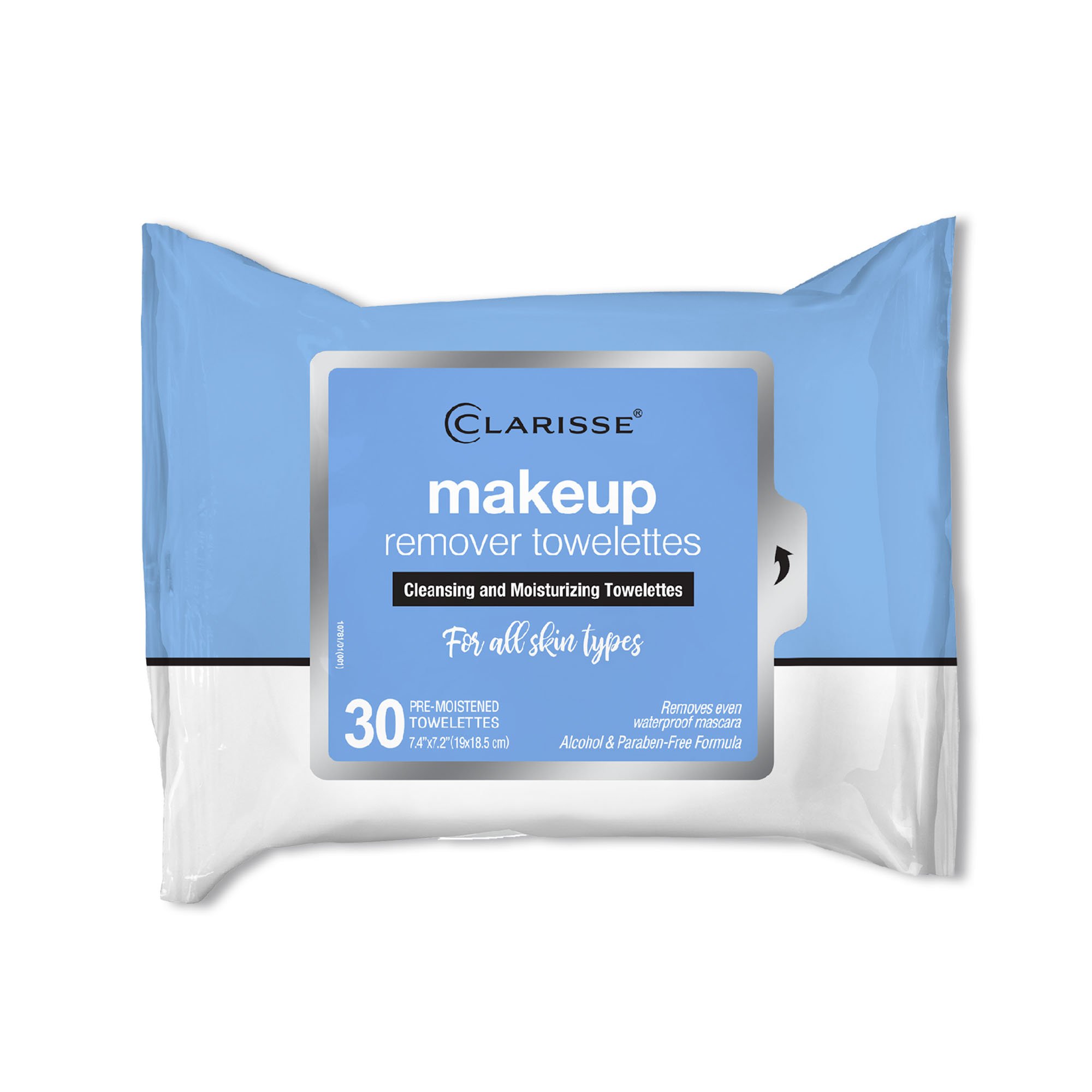 Clarisse Make-Up Remover Towelettes, 30 Count - Gentle Facial Cleansing Wipes for Sensitive Skin | Perfect for Travel, Gym & Daily Makeup Removal