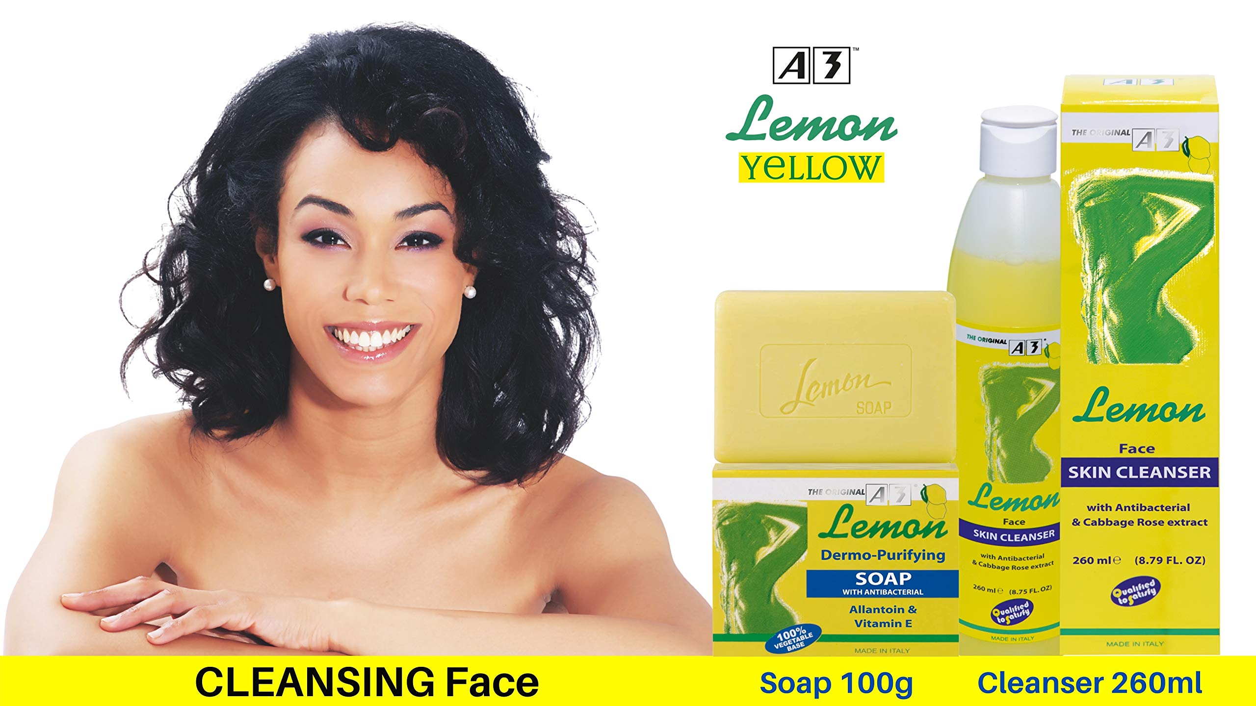 A3 Lemon Dermo-Purifying Soap - 100g | Natural Acne Treatment & Skin Cleanser for Oily & Sensitive Skin | Perfect for Daily Face & Body Wash