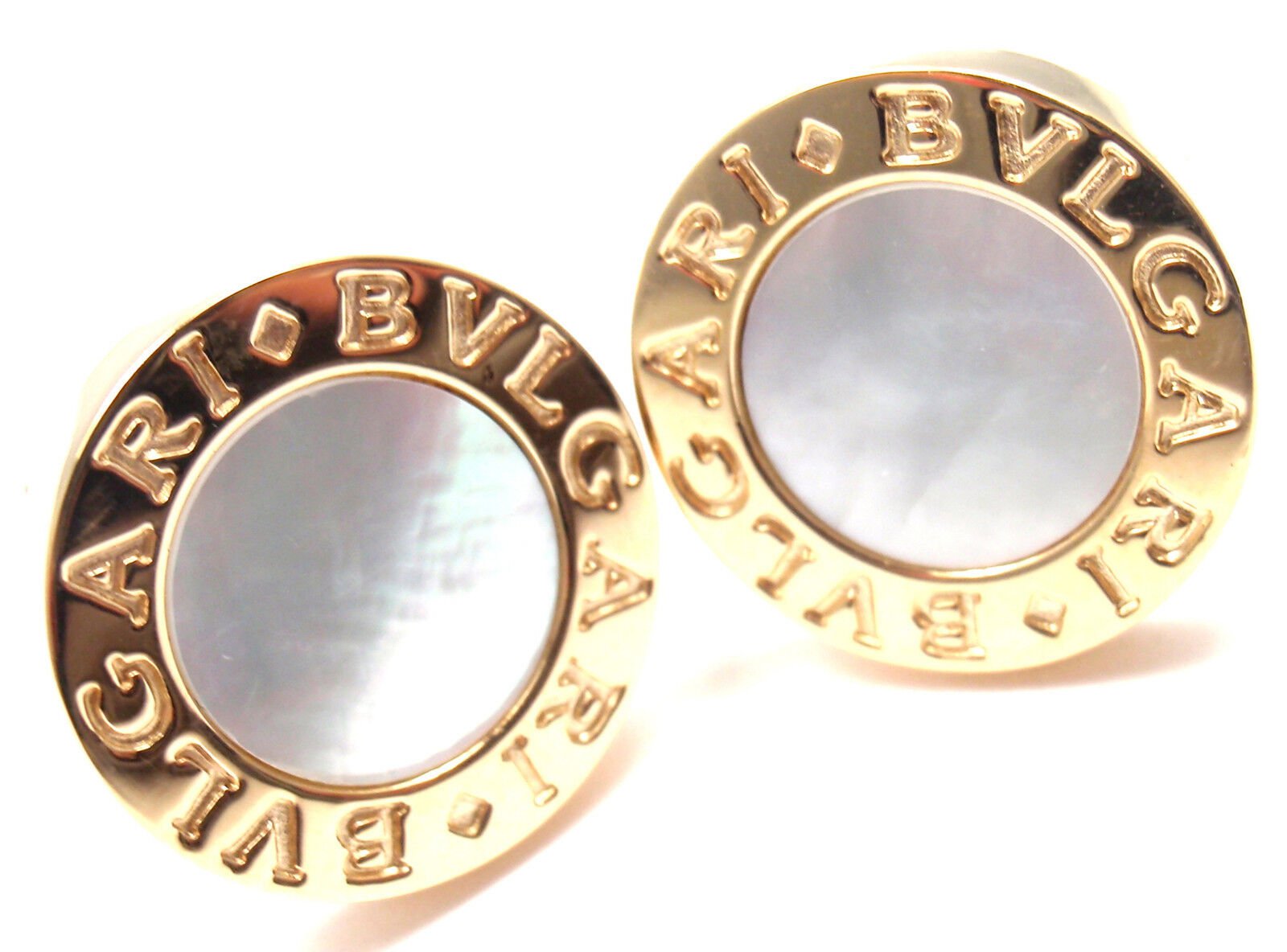 Authentic Bvlgari 18K Yellow Gold Mother of Pearl Cufflinks for Men - Luxury Dress Shirt Accessories for Weddings & Formal Events