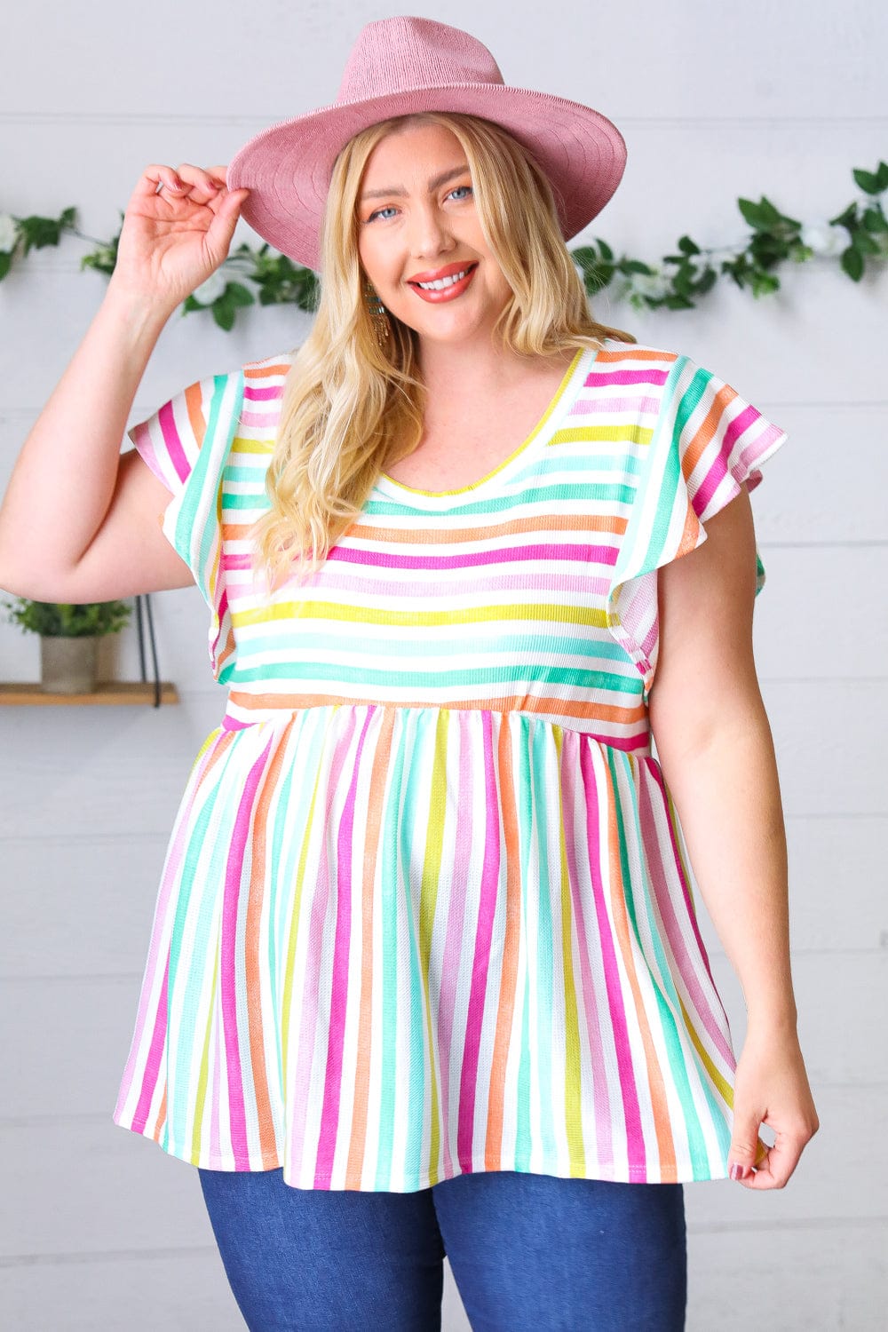 Lavender Rainbow Stripe Babydoll Top - Cute Flowy Summer Crop Top for Women, Perfect for Beach, Music Festivals & Date Nights