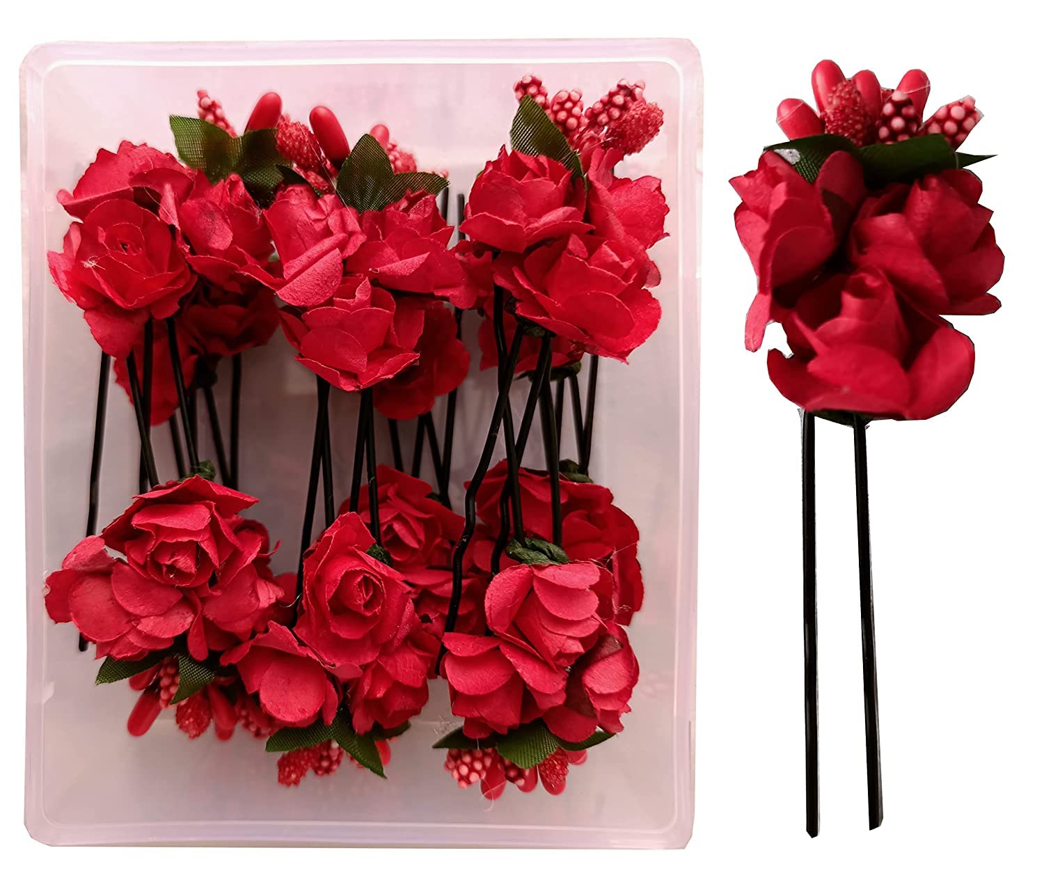 VTMS 12-Piece Red Flower Juda Bun Hair Pins for Women - Perfect for Weddings, Prom, Parties & Everyday Hairstyles