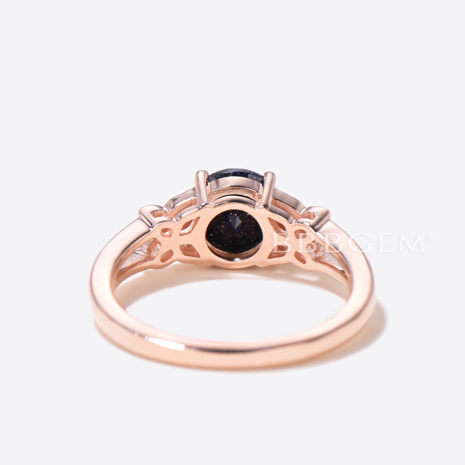 1ct Round Galaxy Blue Sandstone Diamond Split Shank Ring - Butterfly Wedding Band for Women, Bridal Jewelry, Anniversary Gift, Engagement Ring, Promise Ring, Valentine's Day Present