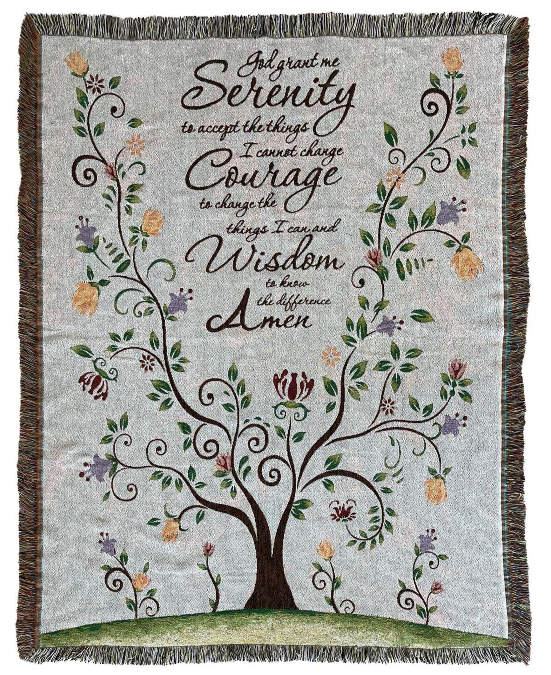 God Grant Me The Serenity Prayer Woven Tapestry - 50x60 Inch Soft Throw Blanket & Wall Hanging Decor with Fringe Tassels - Multipurpose for Bedroom, Living Room, Yoga Mat, Travel & Outdoor Use
