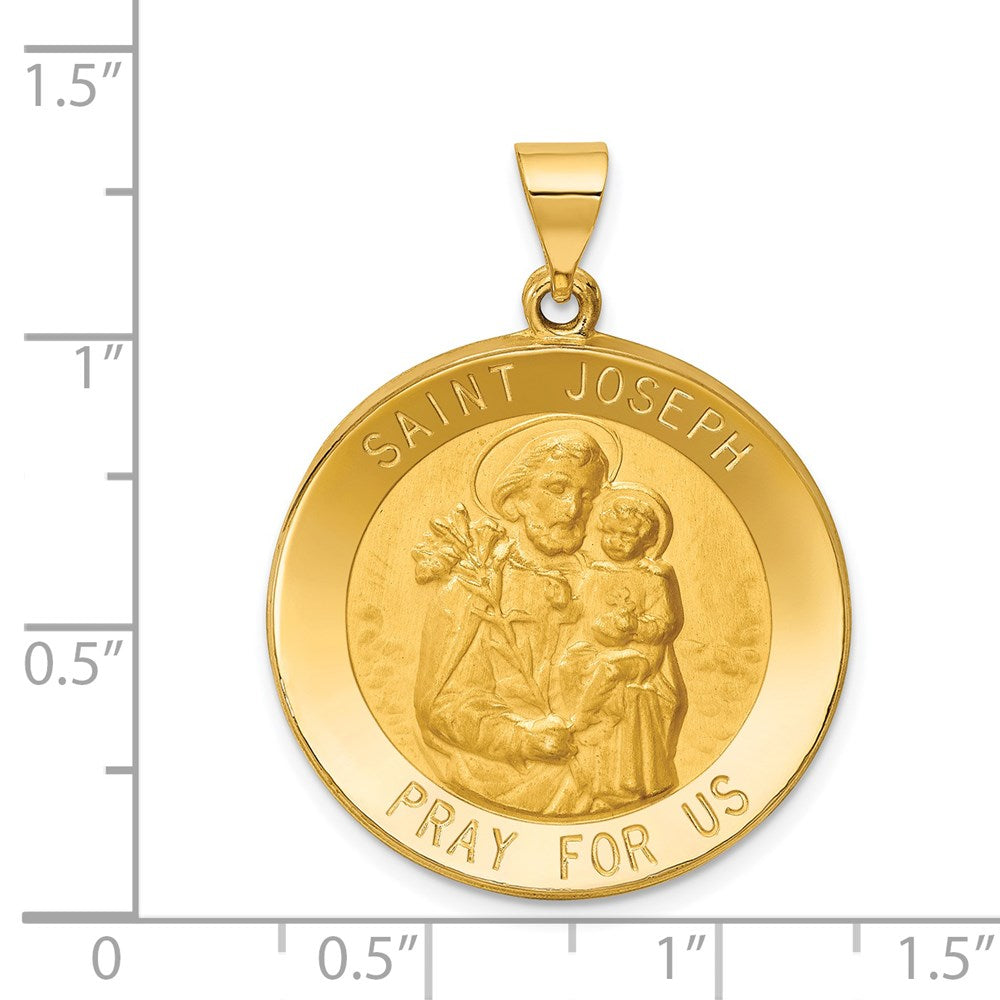 St. Joseph Medal Hollow Pendant - Large Gold Polished & Satin Finish - XR1342 - Perfect for Religious Gifts, Necklaces, and Devotional Jewelry