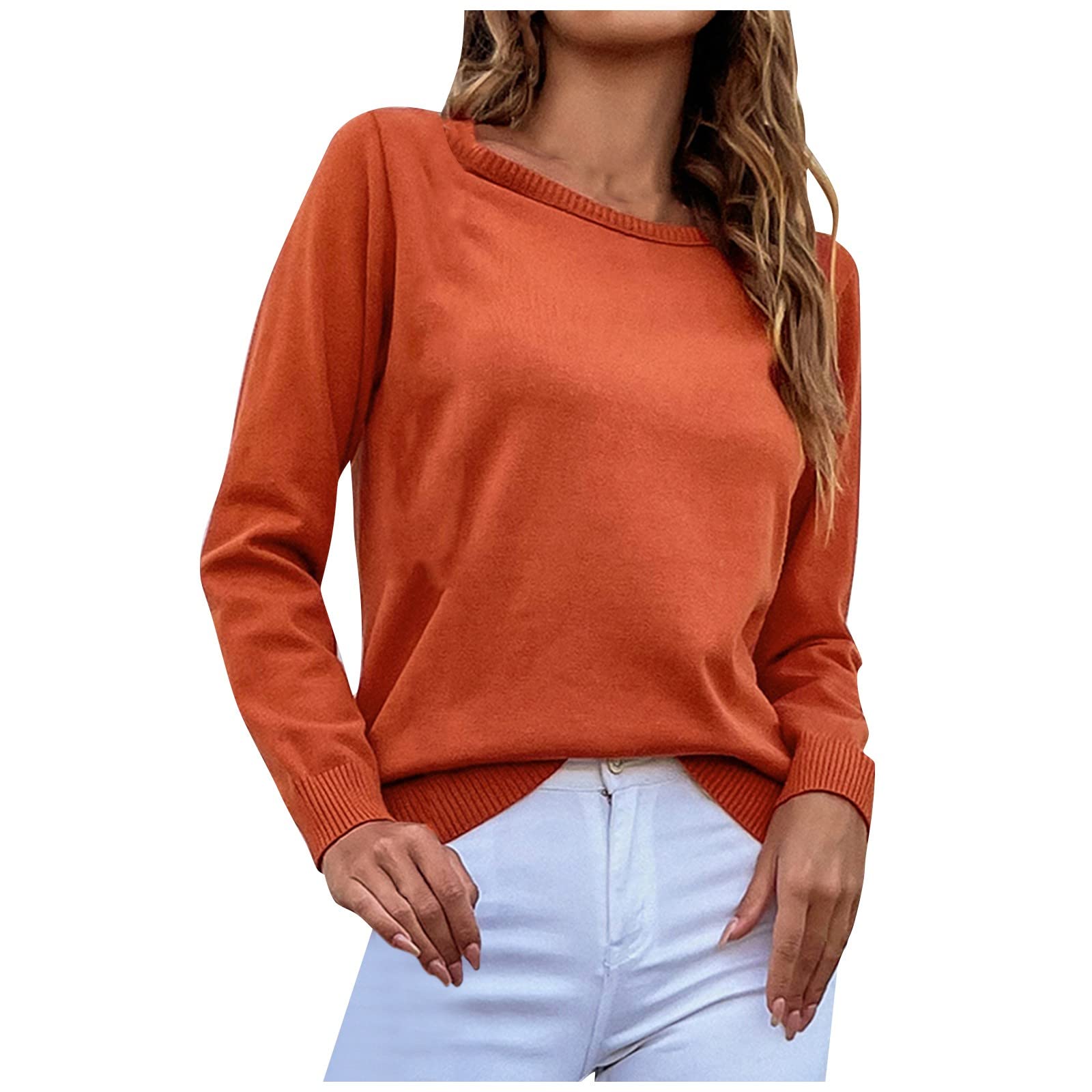 2022 Women's Fall Fashion Long Sleeve Knit Sweater - Solid Color Casual Tops for Autumn | Perfect for Office Wear, Date Nights & Cozy Weekends