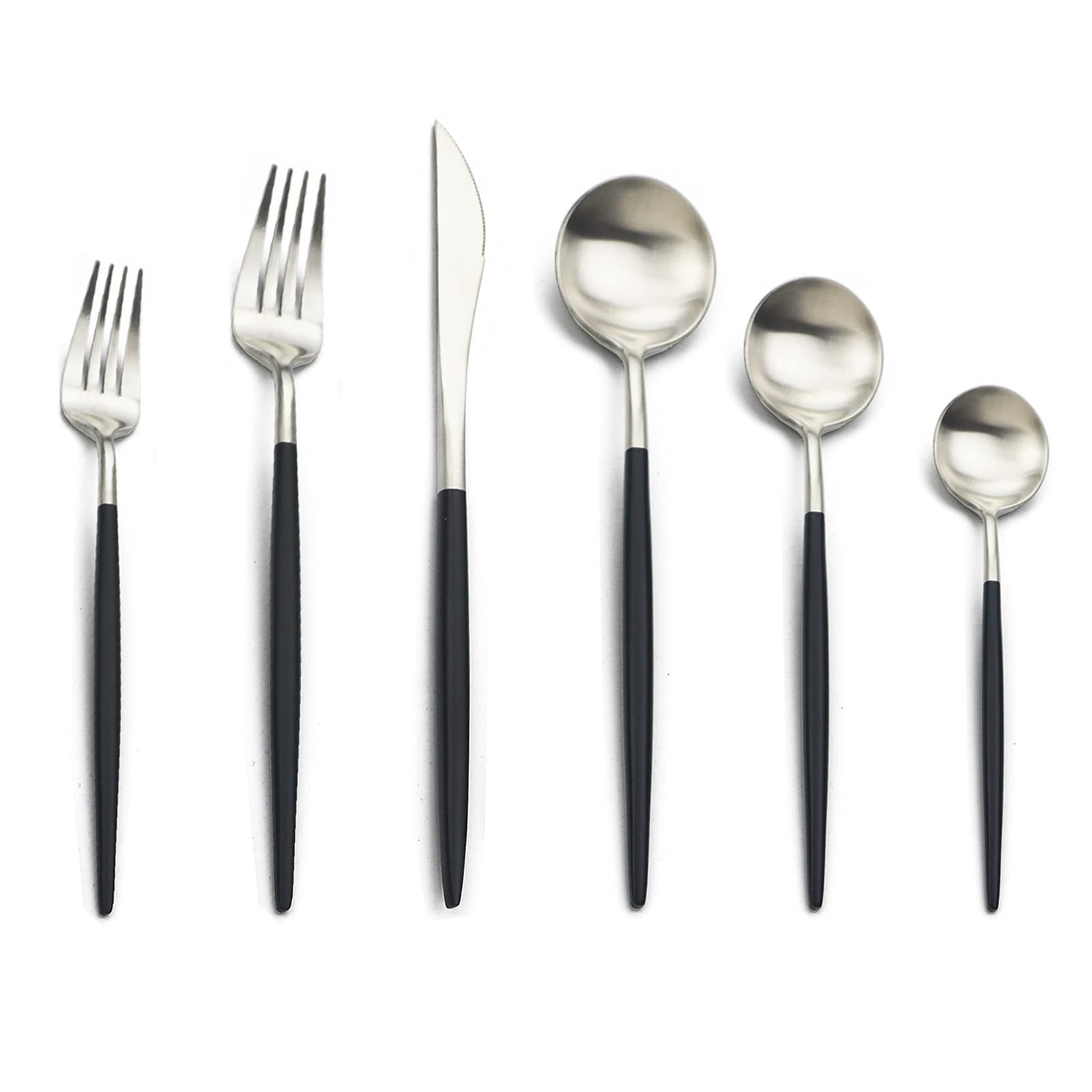 Premium 24-Piece Matte Black & Silver Flatware Set - 18/10 Stainless Steel Cutlery for 4 People (Forks, Spoons, Knives) - Elegant Dining, Camping & Travel Utensils - Durable Tableware for Home, Restaurant & Outdoor Use
