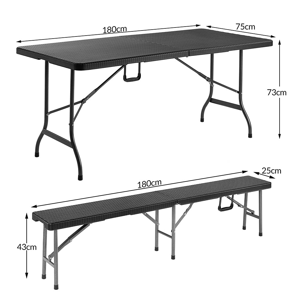 Casaria 6-Piece Plastic Folding Table and Bench Set - 180x75x73cm, Outdoor Beer Garden, Picnic, Camping & Patio Furniture for Backyard, BBQ Parties & Tailgating