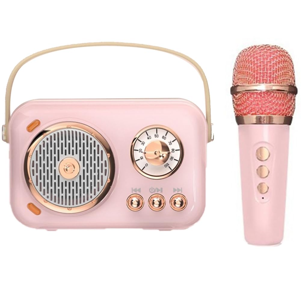 CarruB Family Outdoor Bluetooth Karaoke Speaker with Wireless Microphone - Portable Card Subwoofer, High Volume, Pink | Perfect for Kids' Parties, Camping & Backyard Singing