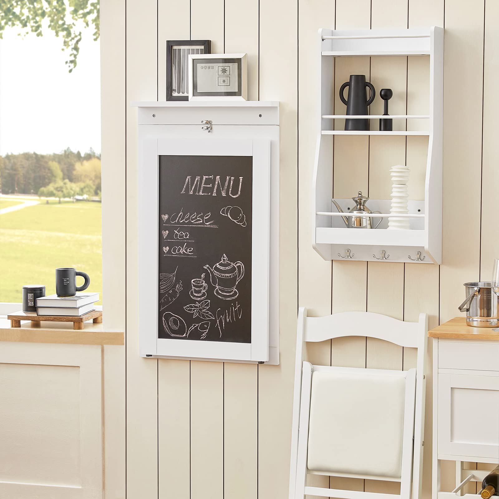 SoBuy Murphy Desk Wall-Mounted Folding Table - Space Saving Floating Desk with Chalkboard for Kitchen, Dining & Home Office - White FWT20-W - Perfect for Small Apartments & Compact Workspaces