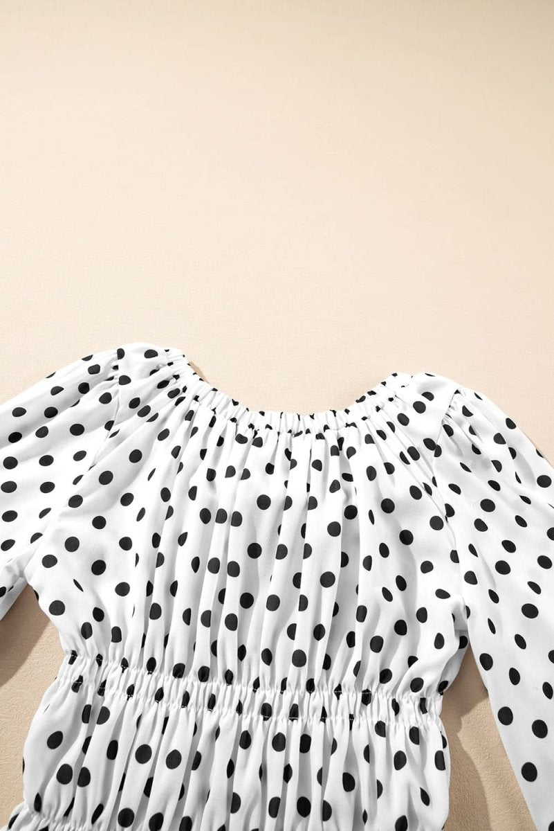 Stylish Black Polka Dot Puff Sleeve Peplum Blouse with Bow Detail - Elegant Women's Fashion Top for Office, Party & Date Night
