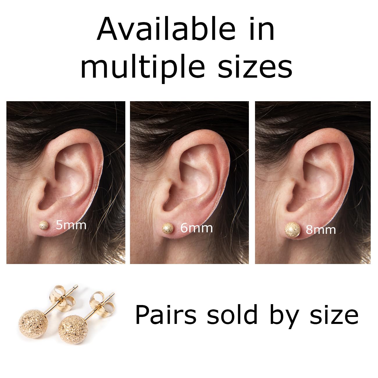 14k Gold Stud Earrings for Women - Butterfly Back Design Ball Earrings (3/4/5/6/7/8mm) | Perfect Anniversary, Valentine's Day & Birthday Gift for Her | Elegant Jewelry for Date Nights, Weddings & Special Occasions