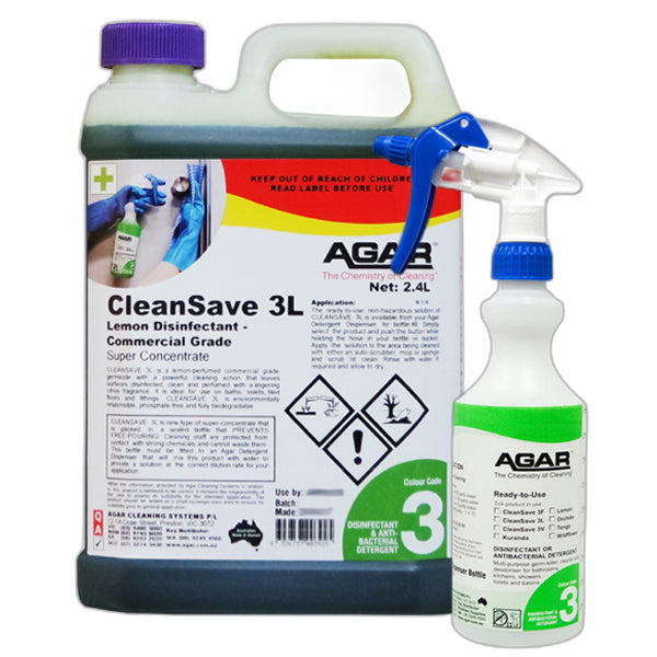 Agar CleanSave 3L Lemon Disinfectant Spray - Commercial Grade Disinfectant for Hospitals, Schools & Offices - Kills 99.9% Germs & Viruses - EPA Approved