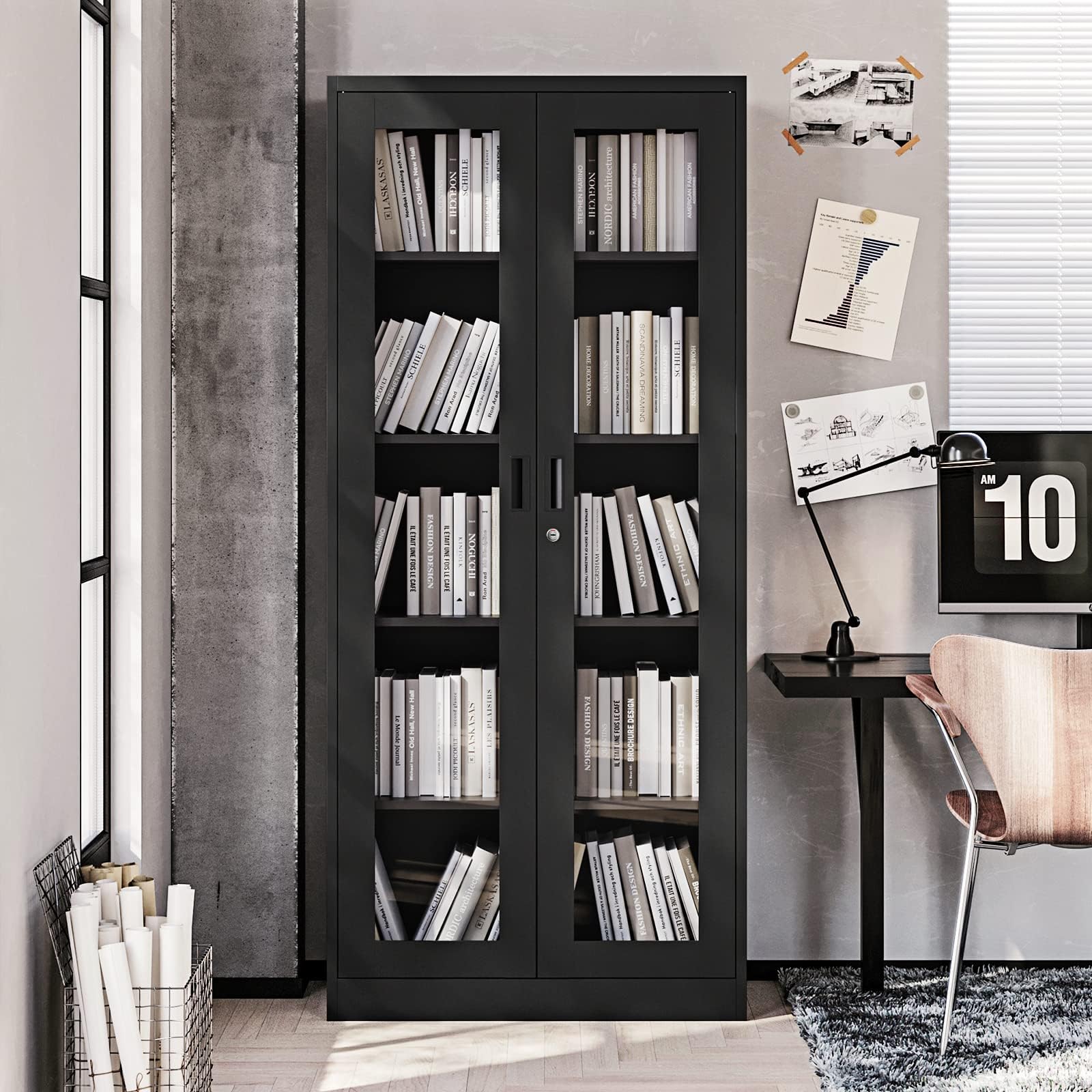 Glass Door Display Cabinet with 4 Adjustable Shelves - Locking Curio Cabinet for Home, Office, Clinic & Pantry - Easy Assembly Black Storage Case | Perfect for Showcasing Collectibles, China, or Retail Merchandise