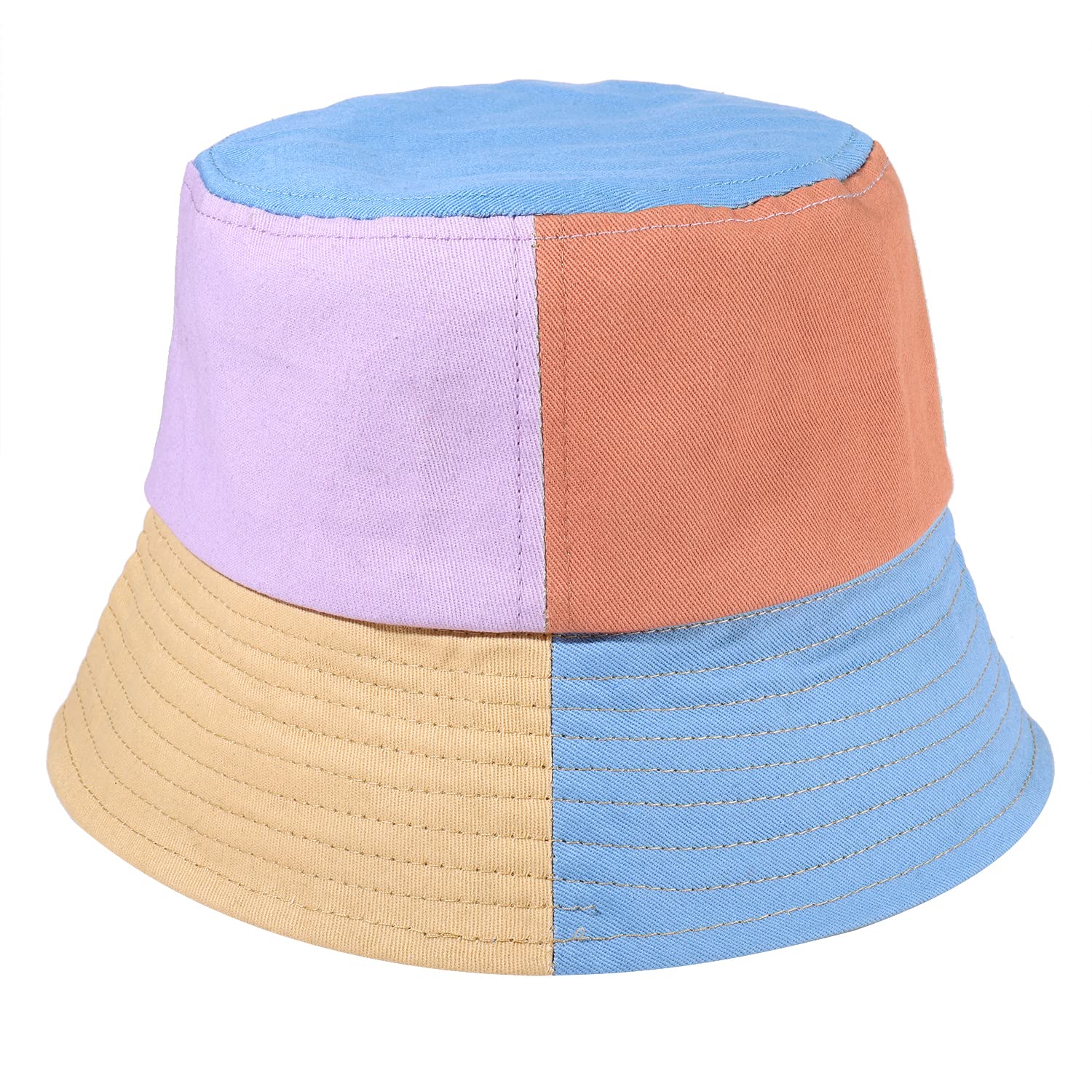 Trendy Color Block Cotton Bucket Hat for Women - Summer Sun Protection Beach Hat with UPF, Fashionable Outdoor Accessories for Travel, Hiking & Vacation