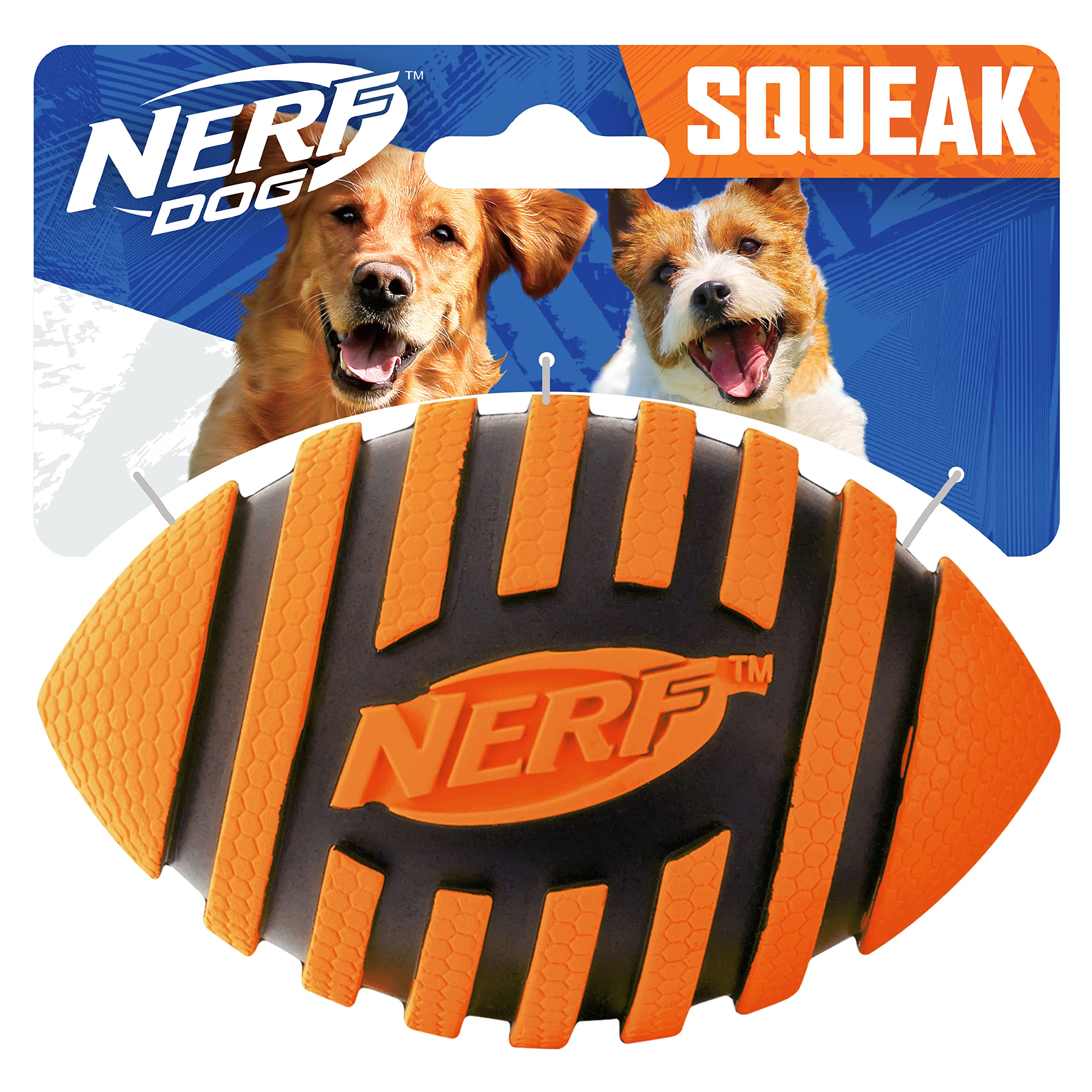 Nerf Dog Spiral Squeak Football Toy - 5 Inch Durable Chew-Resistant Outdoor Dog Toy for Medium & Large Breeds - Interactive Squeaking Playtime for Dogs - Perfect for Fetch, Training & Backyard Fun (Orange)