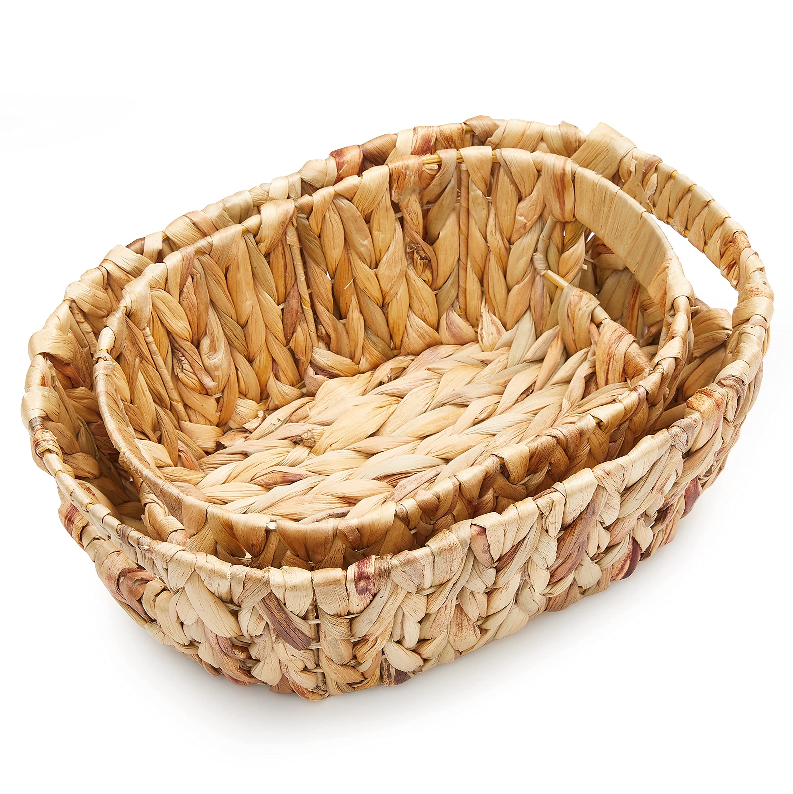 Americanflat Handwoven Water Hyacinth Storage Baskets with Handle - Set of 2 (1 Large & 1 Small) Natural Wicker Baskets for Home Organization - Perfect for Living Room, Bedroom & Bathroom Storage