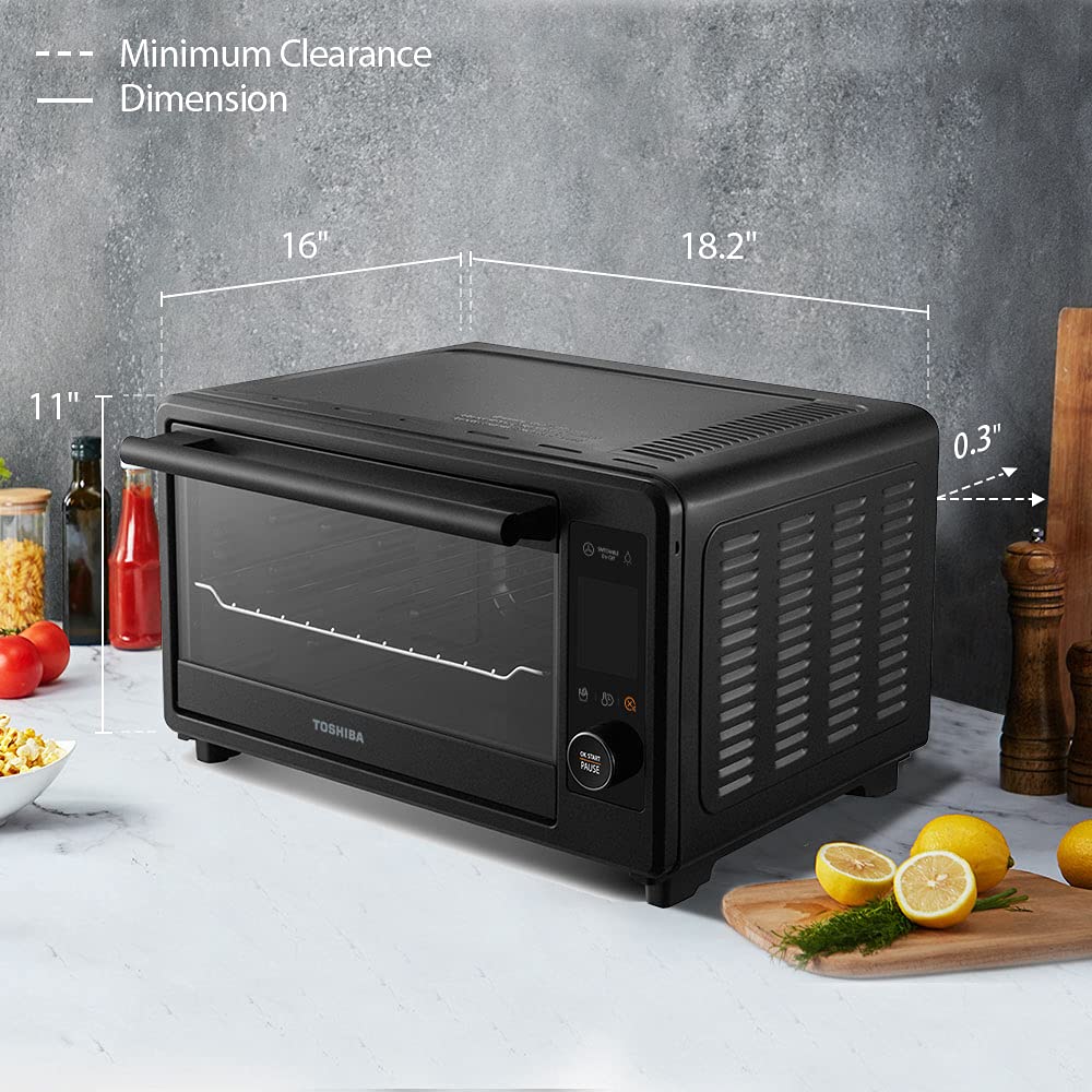 Toshiba 6-in-1 Digital Air Fryer Toaster Oven with Convection - 1750W, 9 Cooking Presets, Fits 6-Slice Bread & 12-Inch Pizza, Charcoal Grey - Perfect for Baking, Roasting, Air Frying & Family Cooking