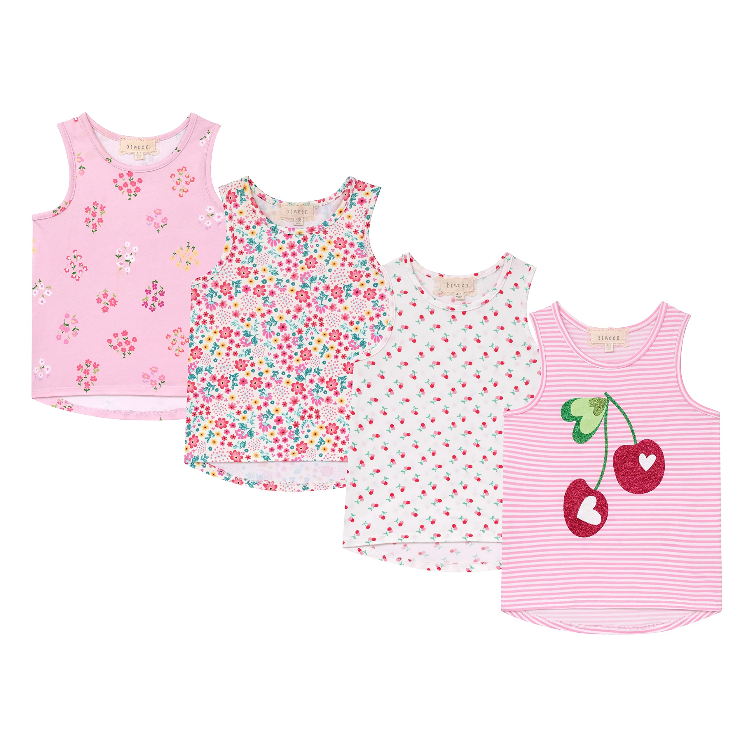 BTween Girls 4 Pack Fashion Summer Tank Tops - Cotton Blend Sleeveless Shirts for Kids, Mixed Colors | Perfect for Beach, Pool, Playdates & Summer Outfits