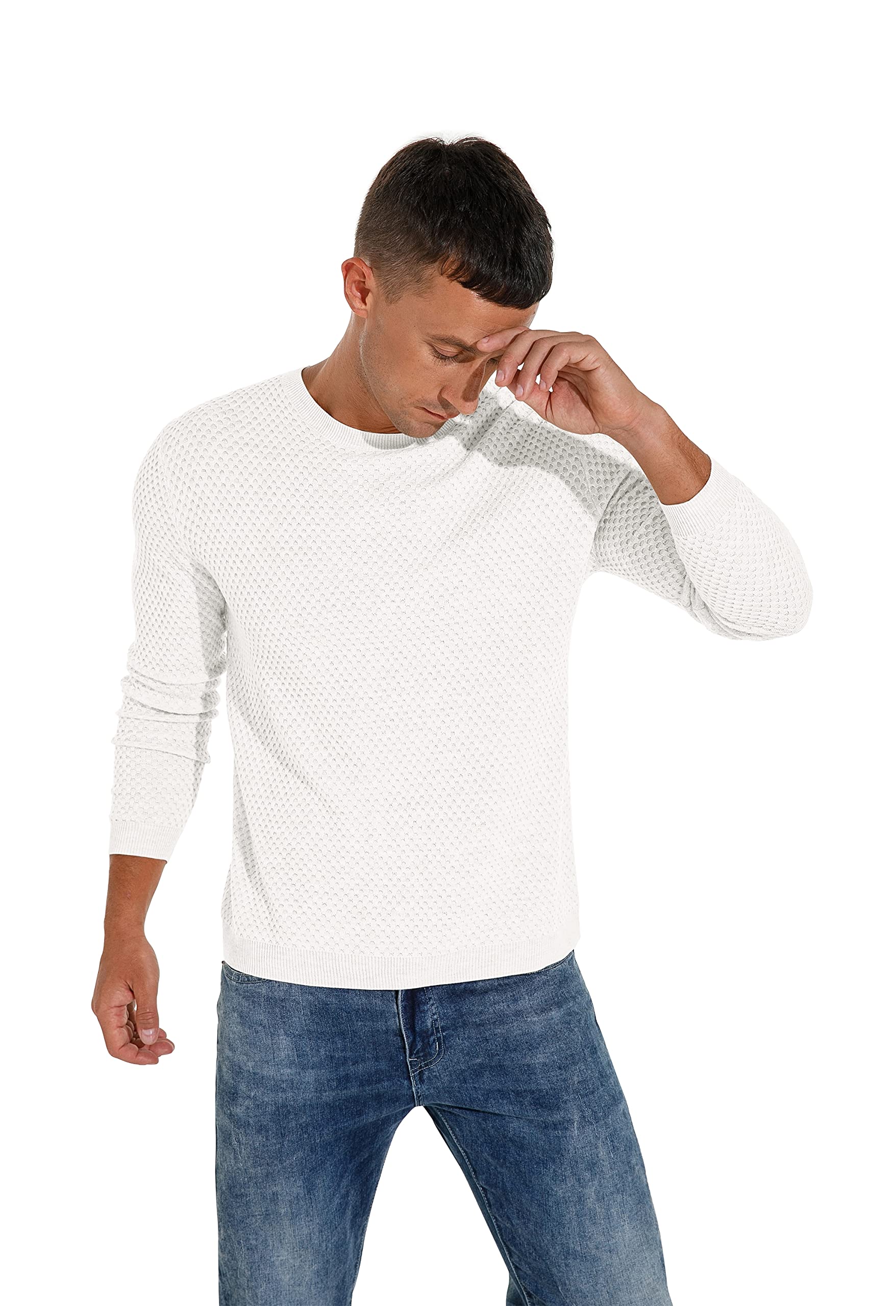 Hisir Men's Winter Warm Lightweight Wool Sweater - Long Sleeve Waffle Knit Pullover Jumper for Casual Wear | Perfect for Office, Outdoor Activities & Cold Weather Layering