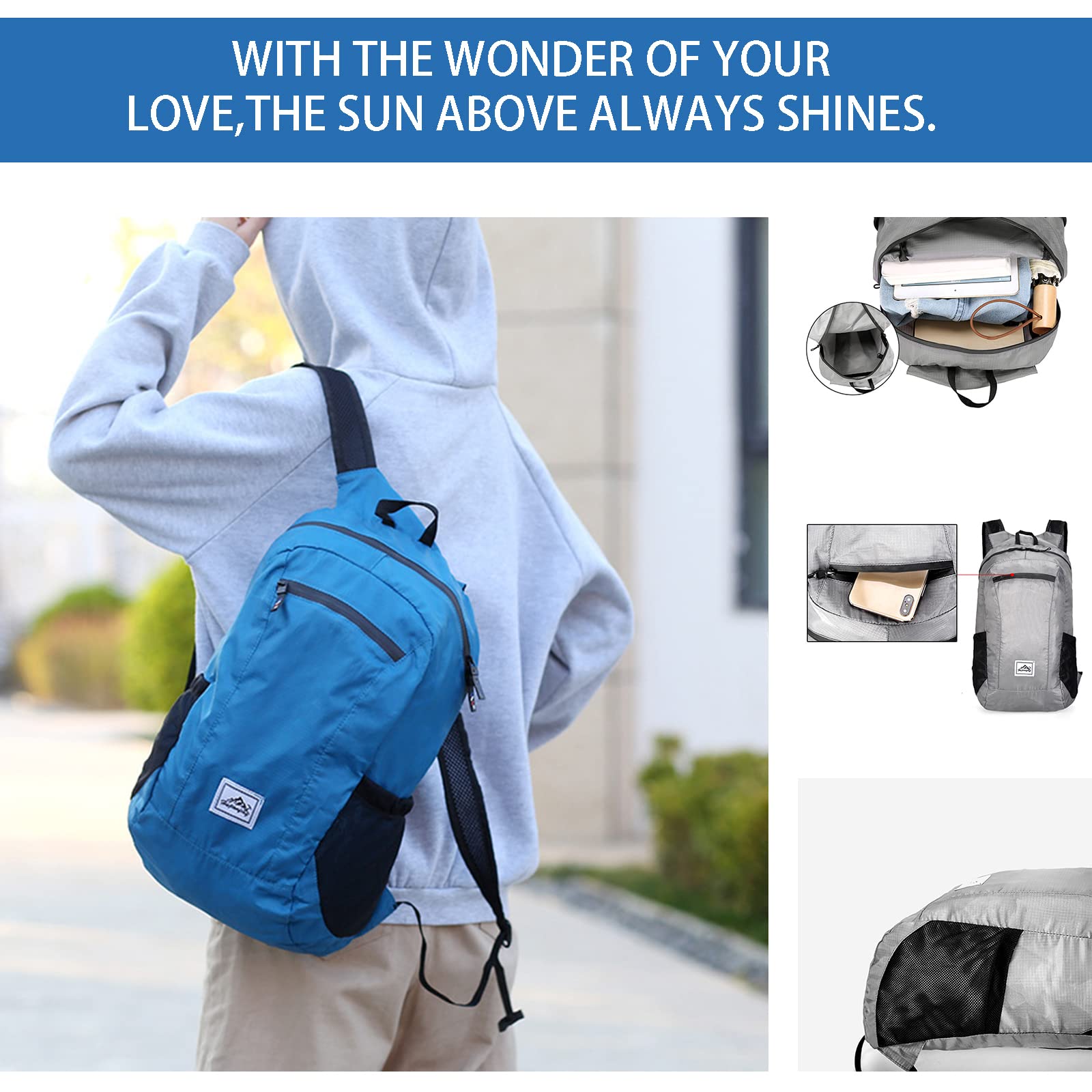 Lywencom Ultra-Light 20L Waterproof Hiking Backpack - Foldable Sports Daypack for Outdoor Camping, Hiking, Travel & Picnic - Lightweight Water-Resistant Backpack (Blue)