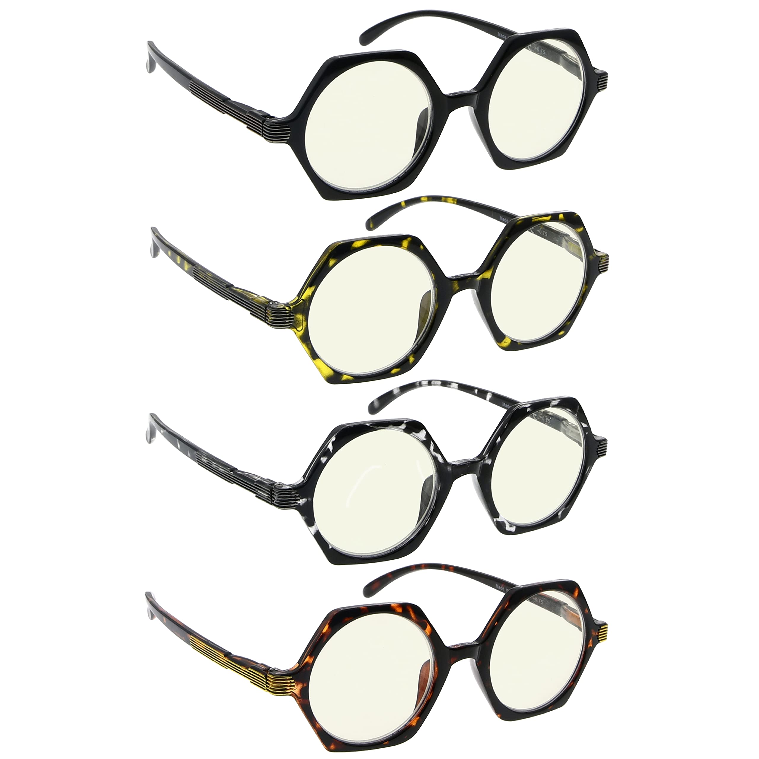 BLUELESS Blue Light Blocking Reading Glasses 4-Pack for Women & Men - Small Lens Computer Readers for Office Work, Gaming & Screen Time Relief
