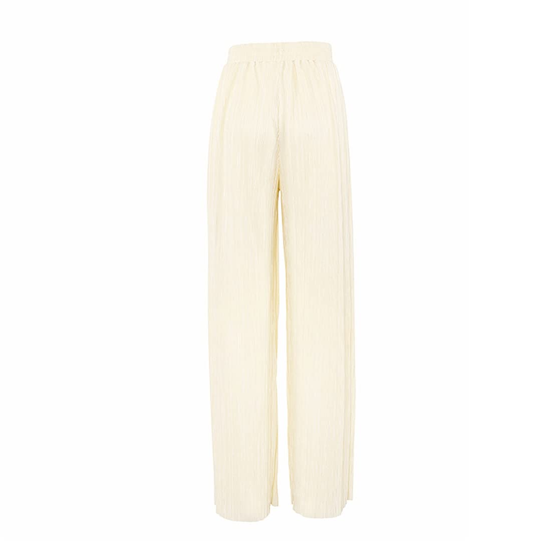 Women's High Waist Ruched Palazzo Pants with Loose Blouse Set - Stretchy Elastic Waistband & Oversized Fit for Casual Wear, Office Outfits & Summer Fashion