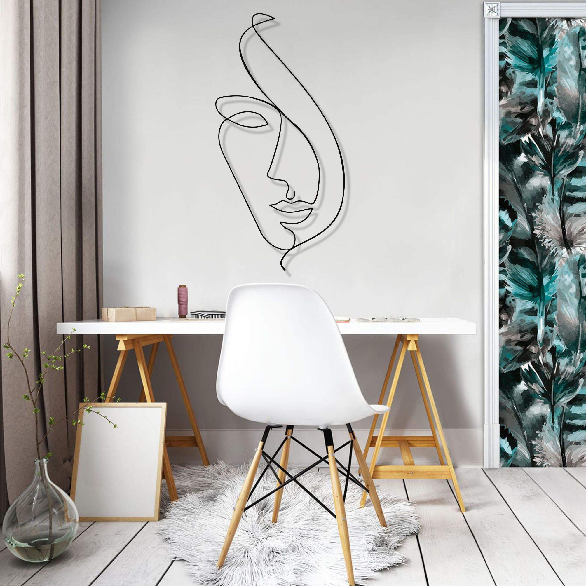 DEKADRON Abstract Face Metal Wall Art - Minimalist Geometric Line Decor for Living Room, Bedroom, Office - Modern Home Wall Hanging (12x24 Inches, 30x60cm) - Perfect for Contemporary Spaces & Gift Giving