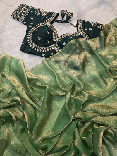 Elegant Green Silk Saree with Free Readymade Blouse - Perfect for Weddings, Parties & Festive Occasions