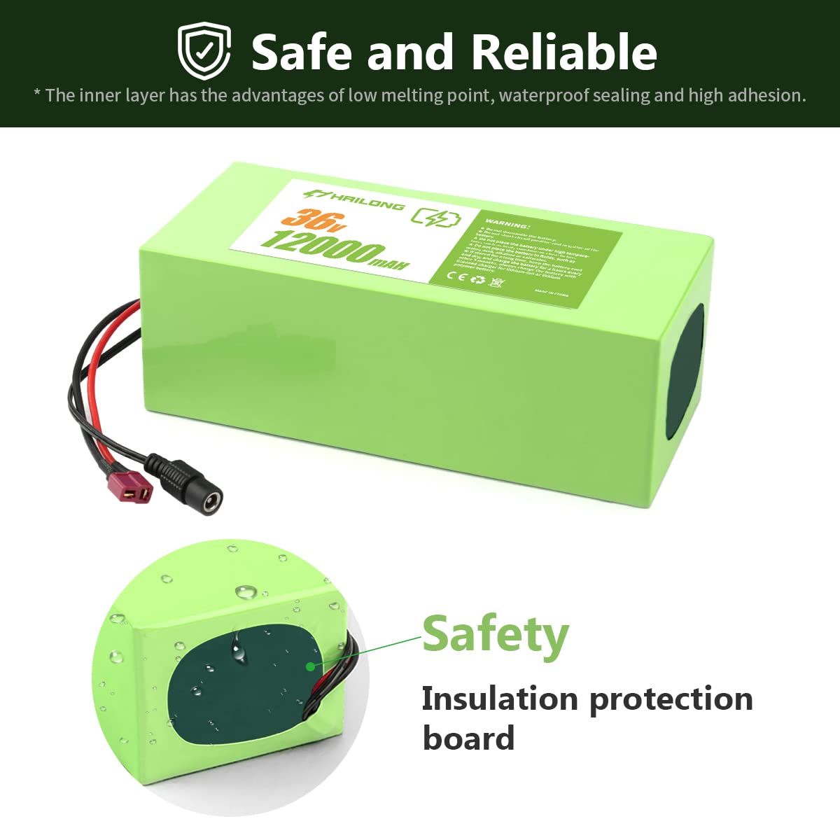 36V 12Ah Lithium Ion Ebike Battery with 42V 2A Charger - T-Plug XT60 Connector, 20A BMS, Waterproof Shrink Film (200W-750W) - Perfect for Electric Bikes, Scooters & Commuting