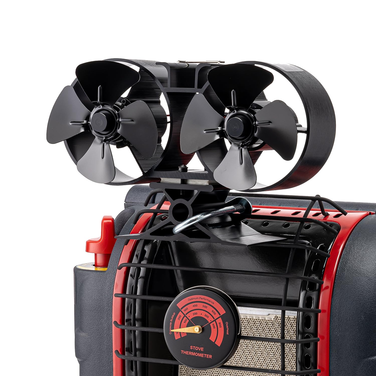 CRSURE Heat Powered Wood Stove Fan for Buddy Heater & Mr Heater - Dual Motor Fireplace Fan with Meganect Thermometer - Works with Gas, Pellet, Wood & Propane Stoves - Non-Electric Eco-Friendly - Perfect for Camping, RV & Home Heating