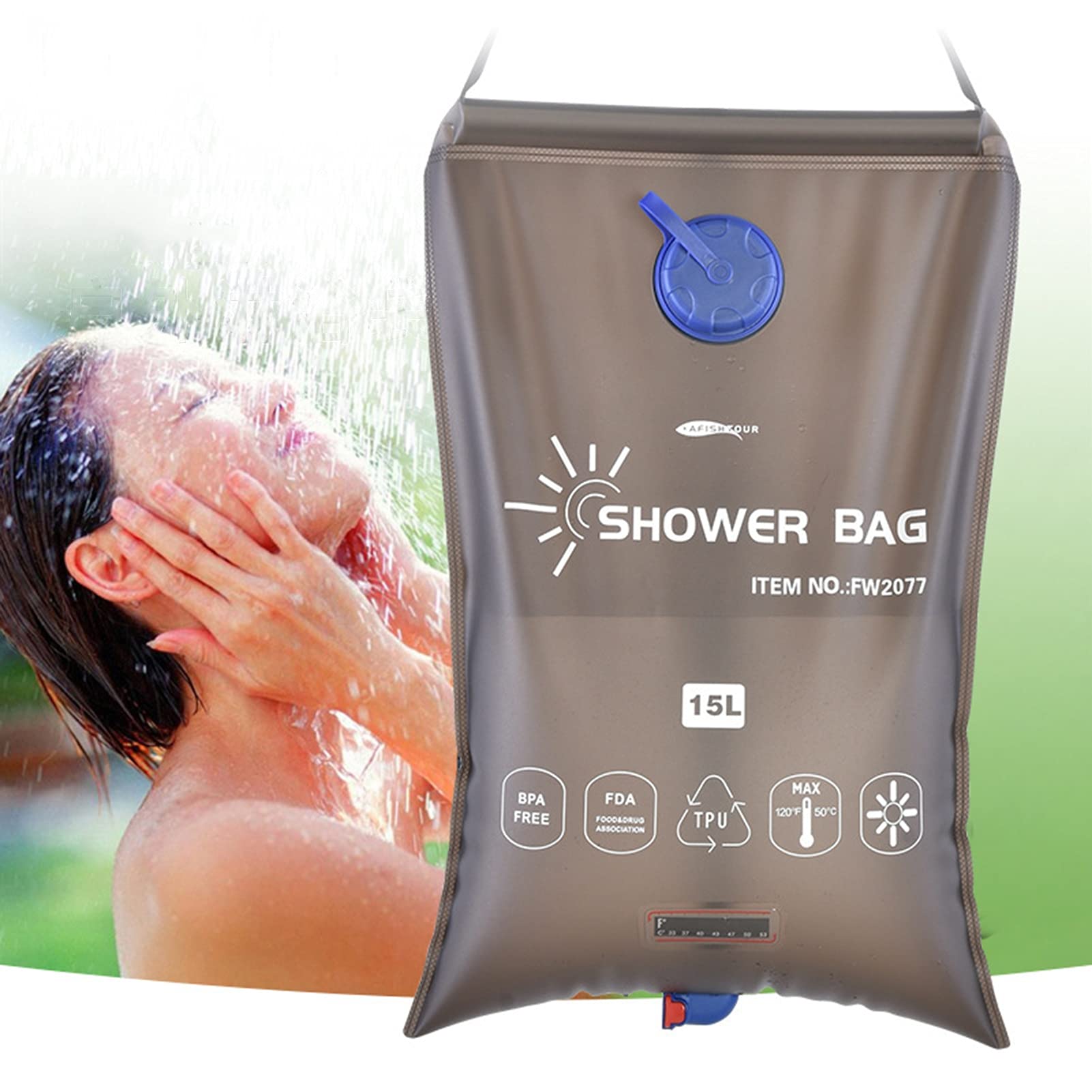 **Durable 15L Solar Shower Bag with Shower Head & Hose - Portable Outdoor Camping Shower for Hiking, Beach, RV & Emergency Use**