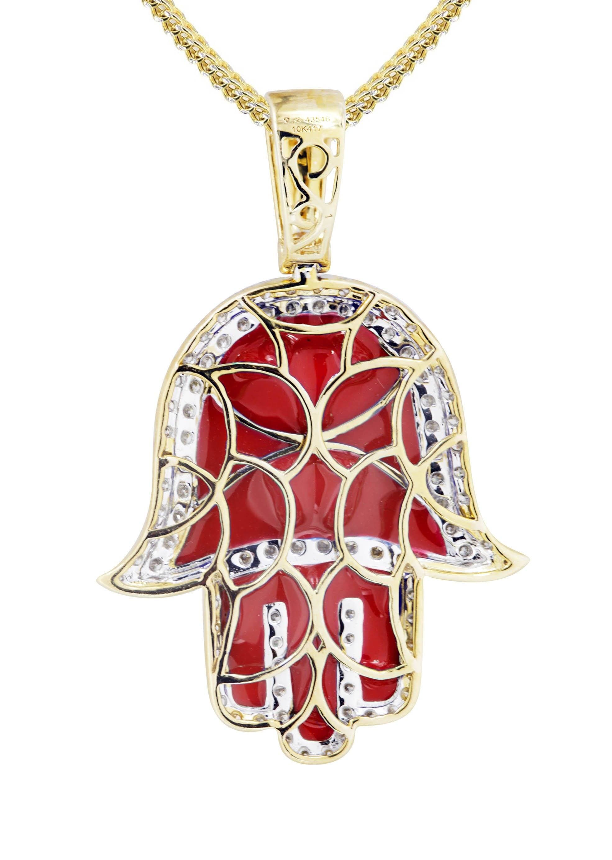 10K Yellow Gold Hamsa Diamond Pendant Necklace - 0.8 Carat Natural Diamond Jewelry for Women - Perfect for Gifts, Weddings & Everyday Elegance