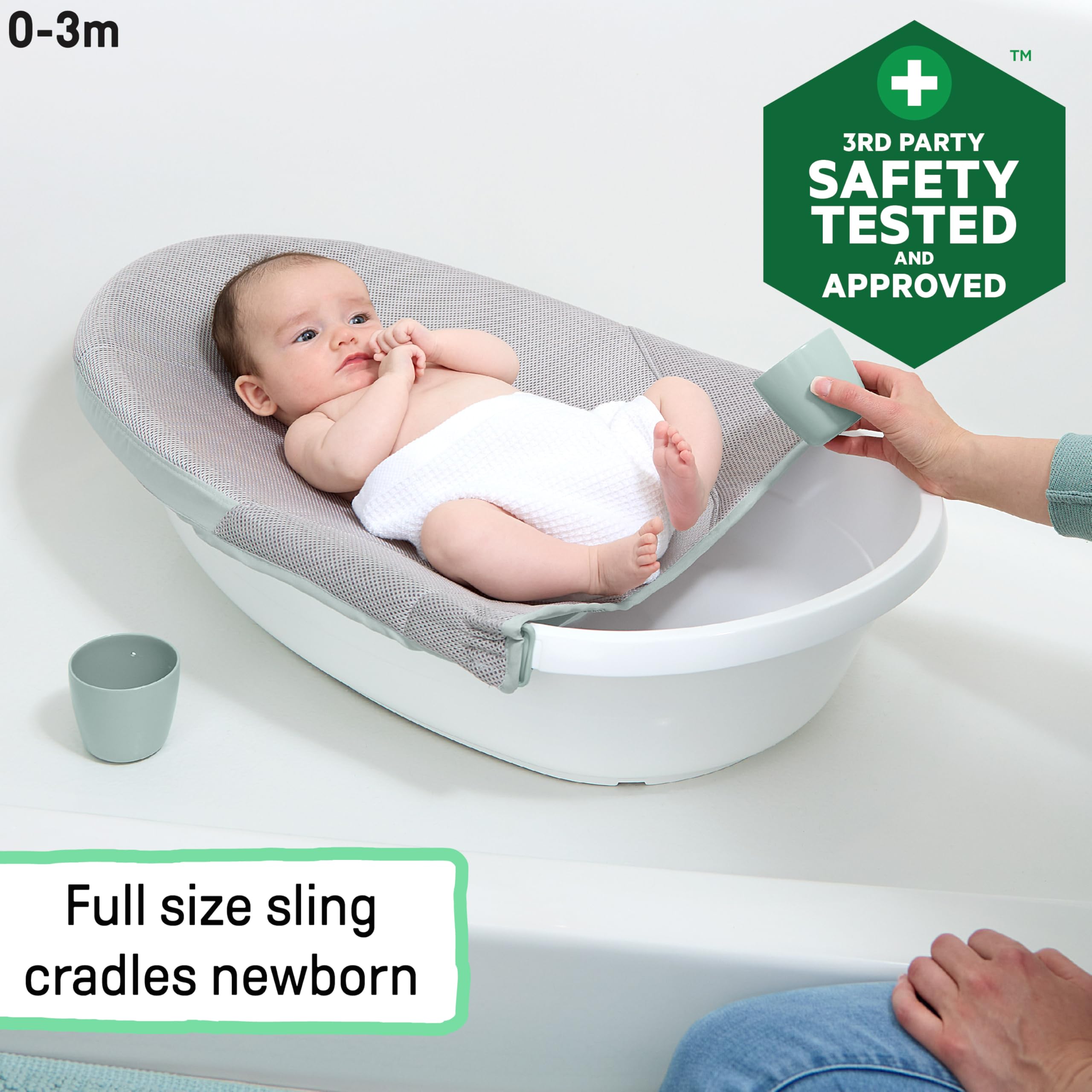 Ingenuity Room to Soak 4-in-1 Baby Bath Tub for Newborn to Toddler | Adjustable Sling & Supportive Seat | Includes 2 Pour & Rinse Cups | Easy Drain Plug | 0M+ | Perfect for Bath Time Safety & Comfort in Nursery or Travel