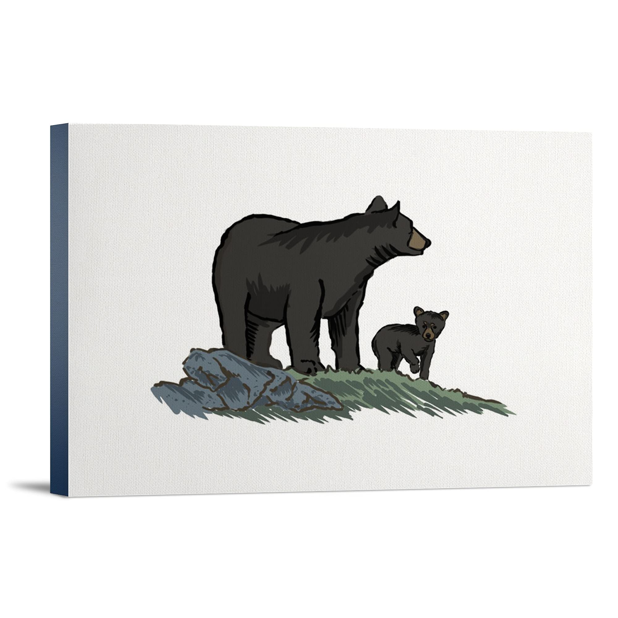 Lantern Press Black Bear and Cub Wall Art - 12x18 Wrapped Canvas Print, Nature Wildlife Decor for Living Room, Bedroom & Office