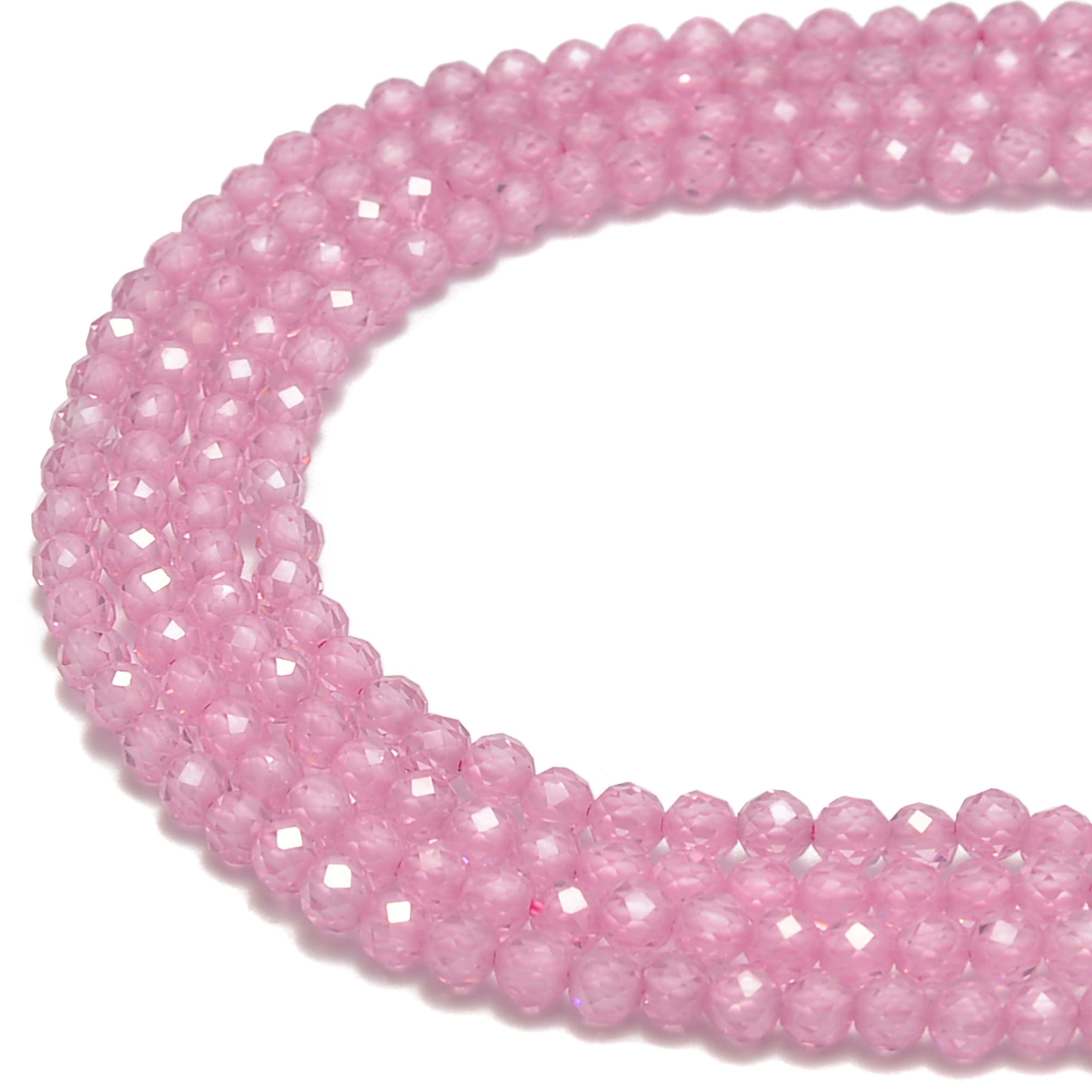 Pink Zircon CZ Faceted Round Beads 2mm 3mm 4mm 15.5 Inch Strand for Jewelry Making, DIY Bracelets, Necklaces & Craft Projects