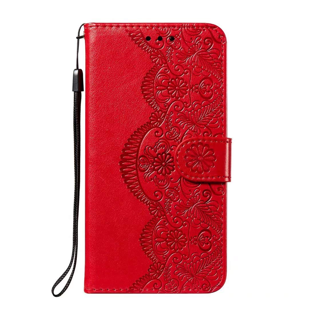 Premium PU Leather Magnetic Flip Wallet Case for iPhone 11 Pro Max 6.5 Inch - RFID Blocking, 3 Card Slots, Built-in Kickstand & Lanyard (Red) - Perfect for Travel, Work and Everyday Use